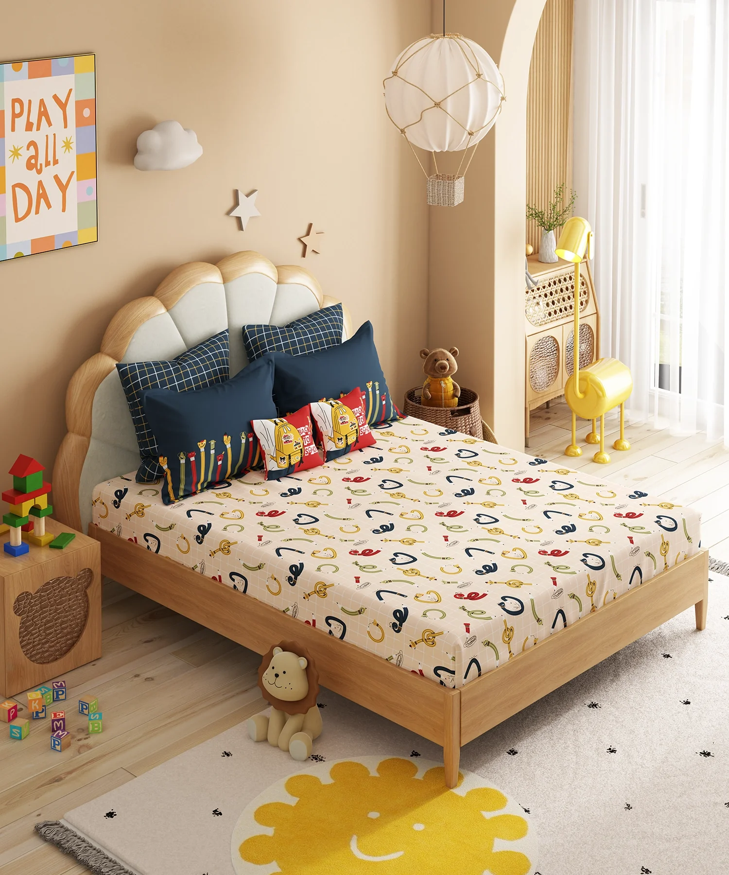 Juniors Double Bedsheet Set, Scribble Spot| 144TC Cotton|2 Pillow Covers & 2 Cushion Covers - Image 4