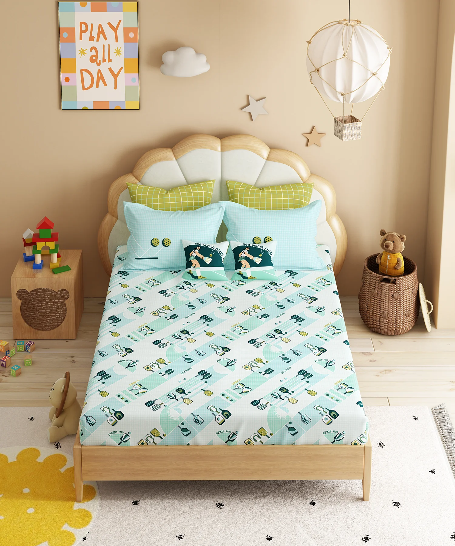 Juniors Double Bedsheet Set, Smash It| 144TC Cotton |2 Pillow Covers & 2 Cushion Covers - Image 3