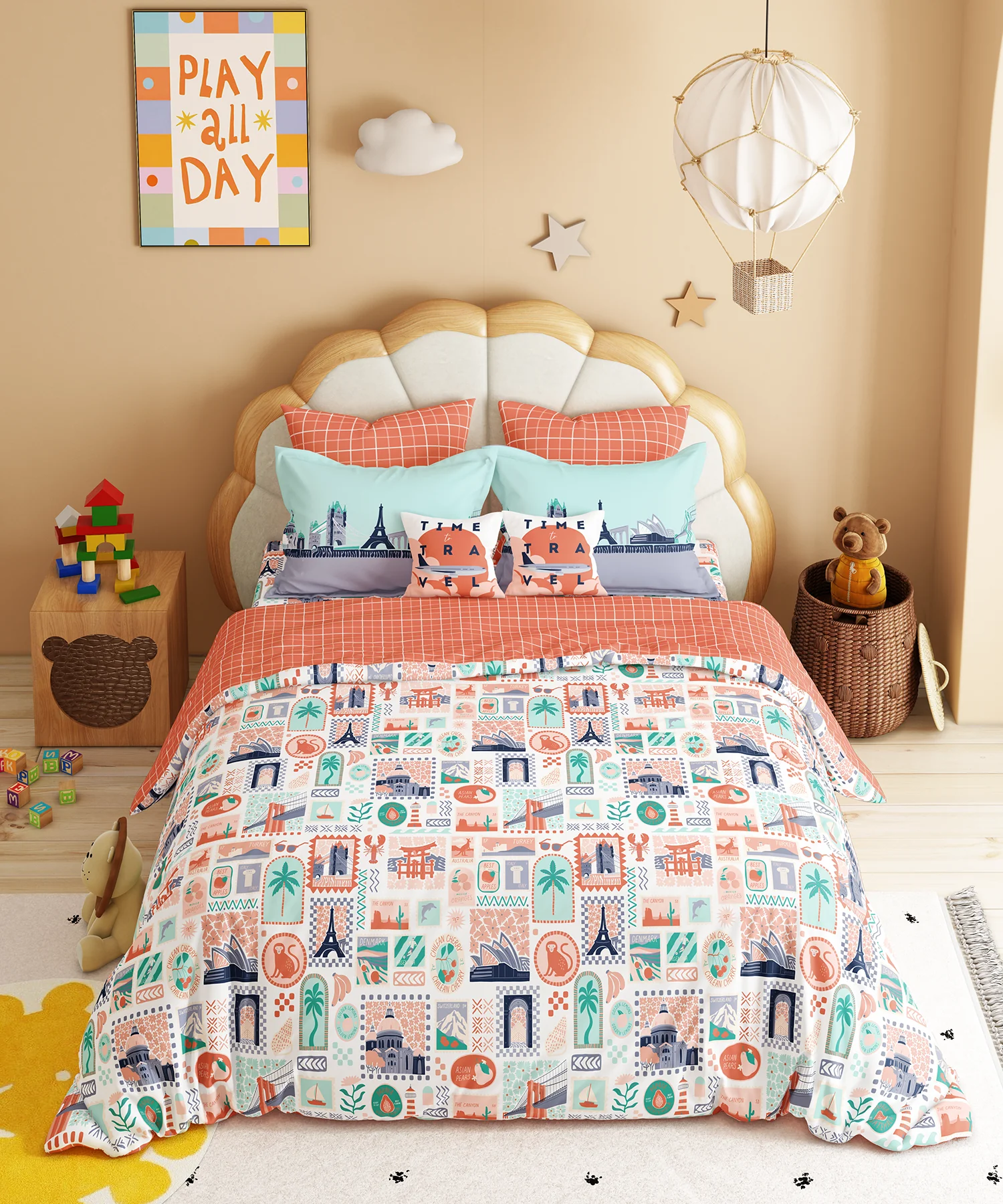 Juniors Double Bedsheet Set, Wander ways| 144TC Cotton|2 Pillow Covers & 2 Cushion Covers - Image 2