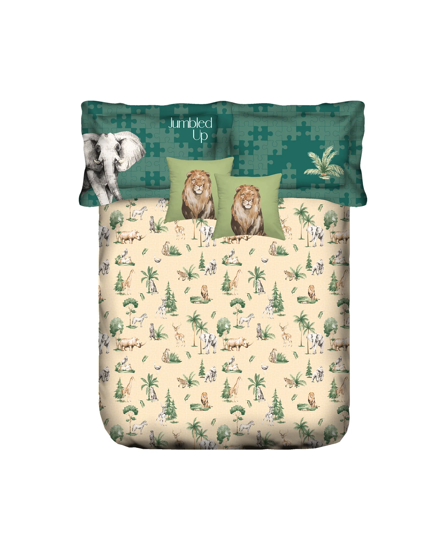 Juniors Double Bedsheet, Jigsaw Jungle| 144TC Cotton|2 Pillow Covers & 2 Cushion Covers - Image 3