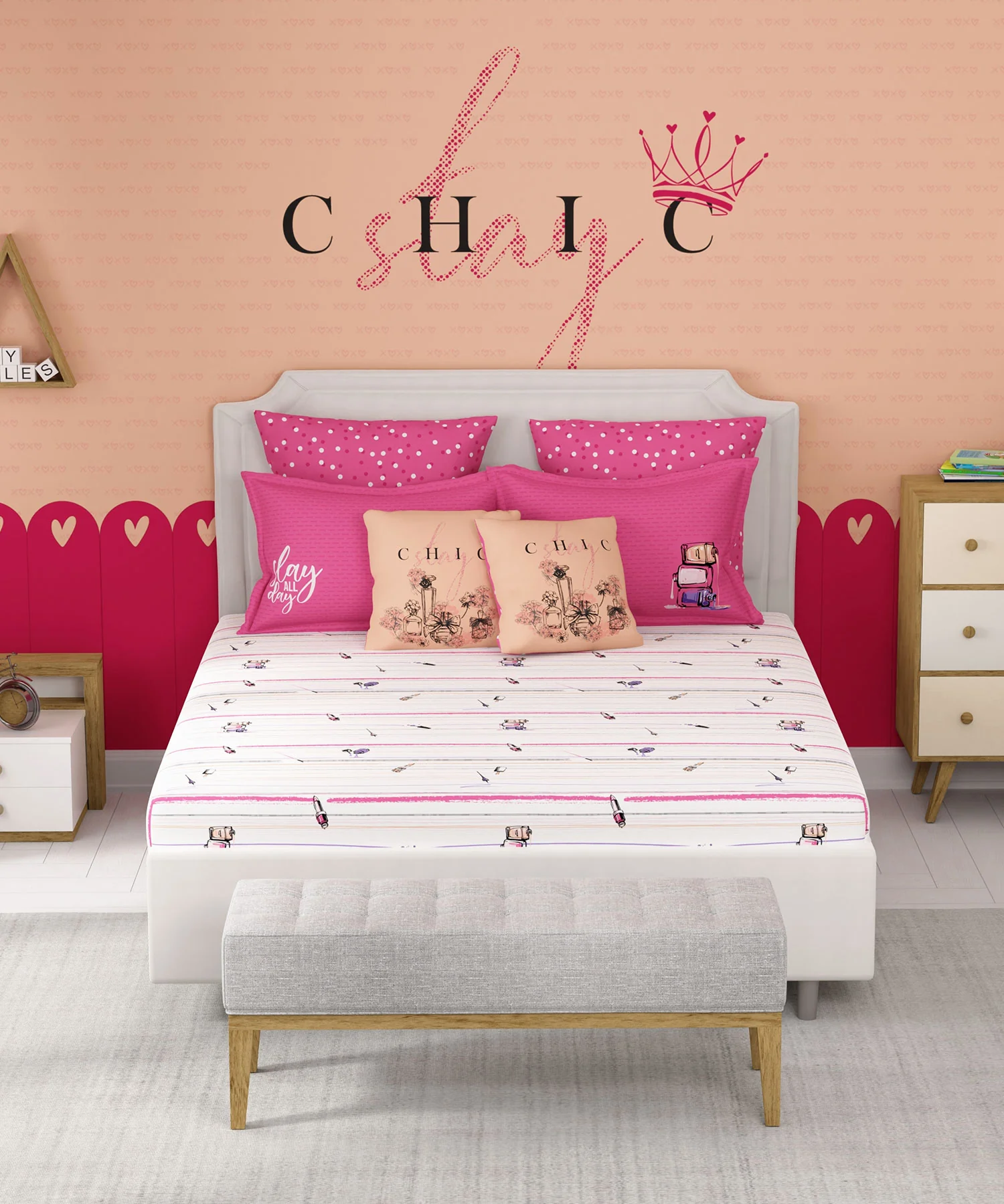 Juniors Double Bedsheet, Slumber Party| 144TC Cotton|2 Pillow Covers & 2 Cushion Covers - Image 5