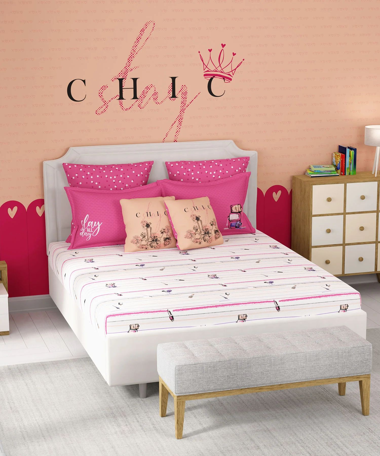 Juniors Double Bedsheet, Slumber Party| 144TC Cotton|2 Pillow Covers & 2 Cushion Covers - Image 6