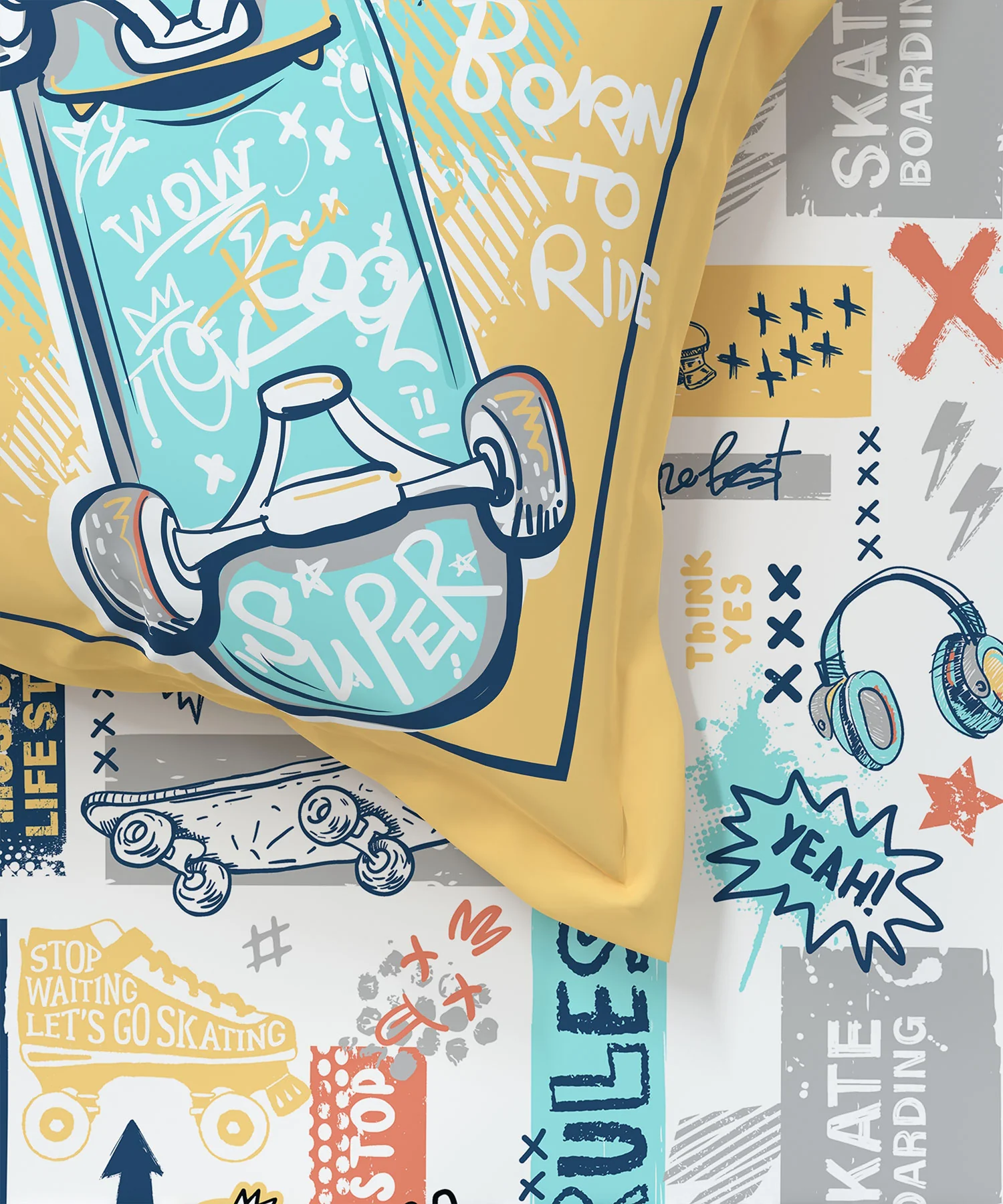 Juniors Double Bedsheet, Streetstyle Skate| 144TC Cotton|2 Pillow Covers & 2 Cushion Covers - Image 2