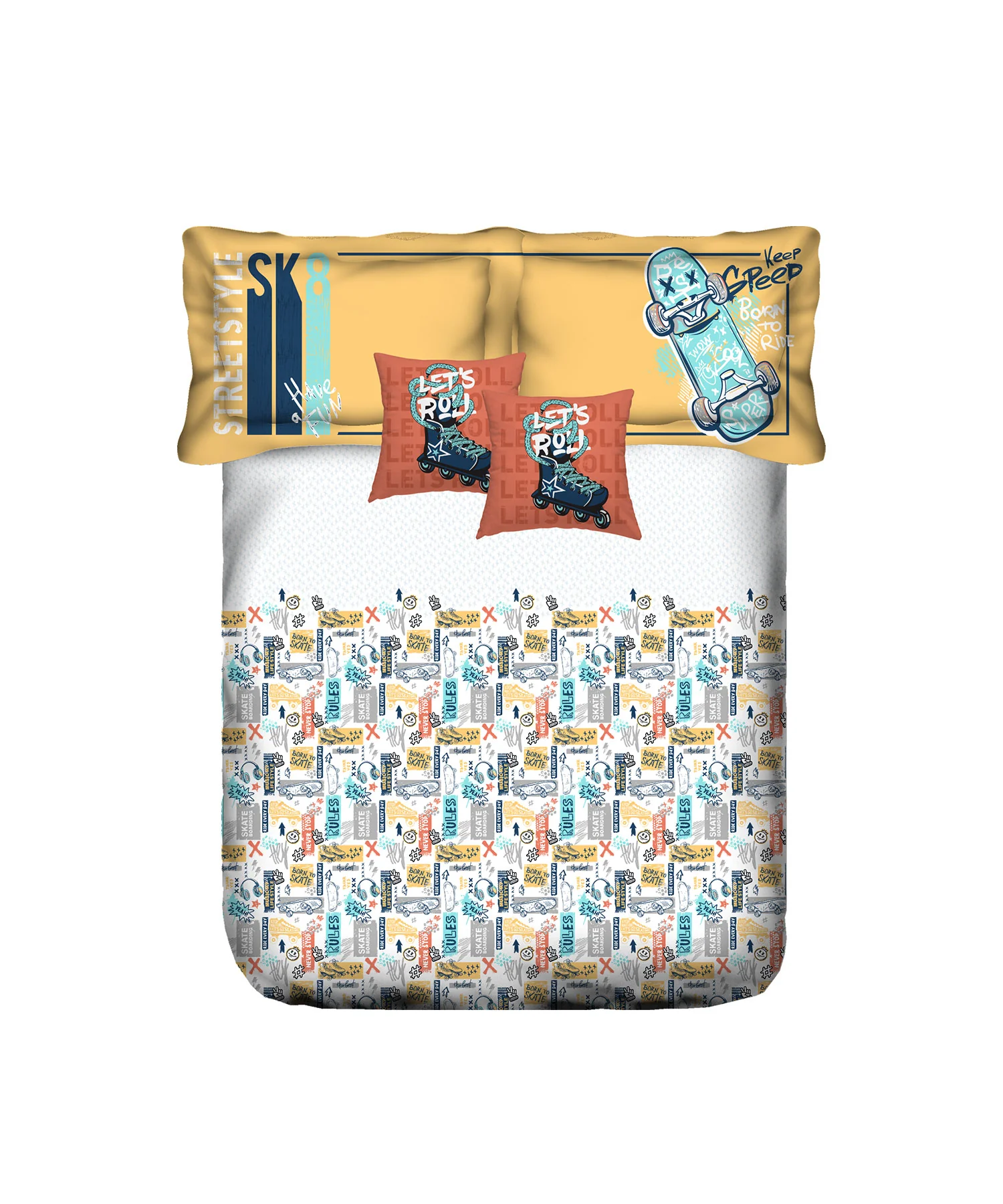 Juniors Double Bedsheet, Streetstyle Skate| 144TC Cotton|2 Pillow Covers & 2 Cushion Covers - Image 3