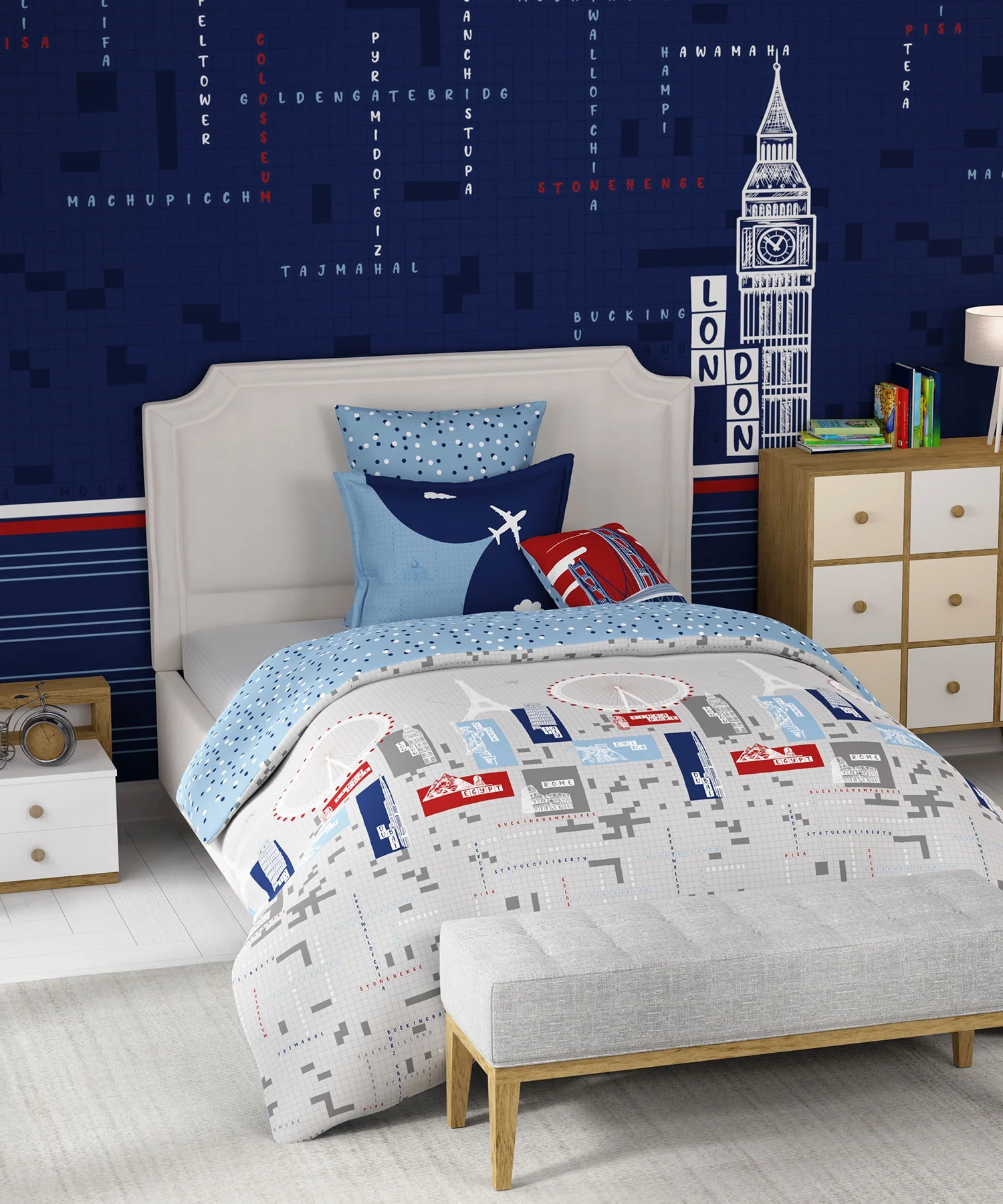 Juniors Single Bedsheet Set, Crossworld|144 TC Cotton|1 Pillow Cover - Image 2