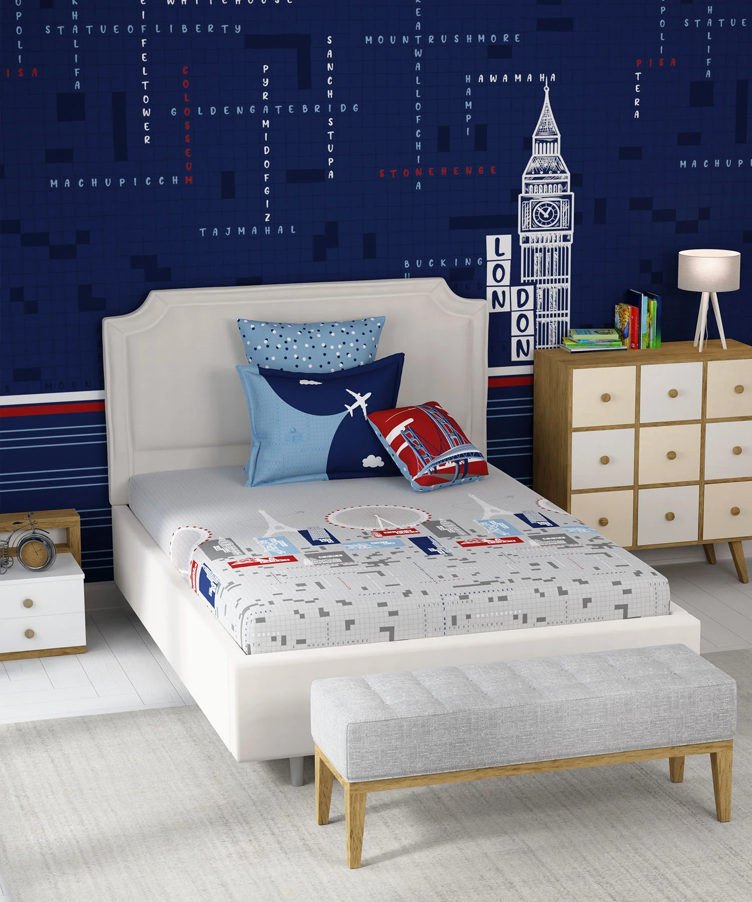 Juniors Single Bedsheet Set, Crossworld|144 TC Cotton|1 Pillow Cover - Image 5