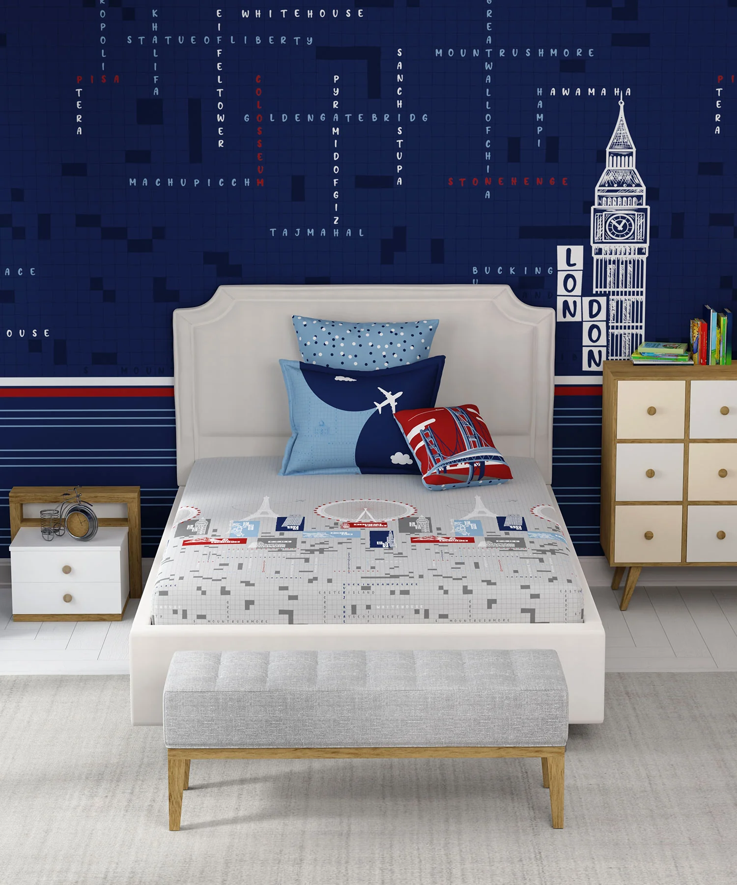 Juniors Single Bedsheet Set, Crossworld|144 TC Cotton|1 Pillow Cover - Image 6
