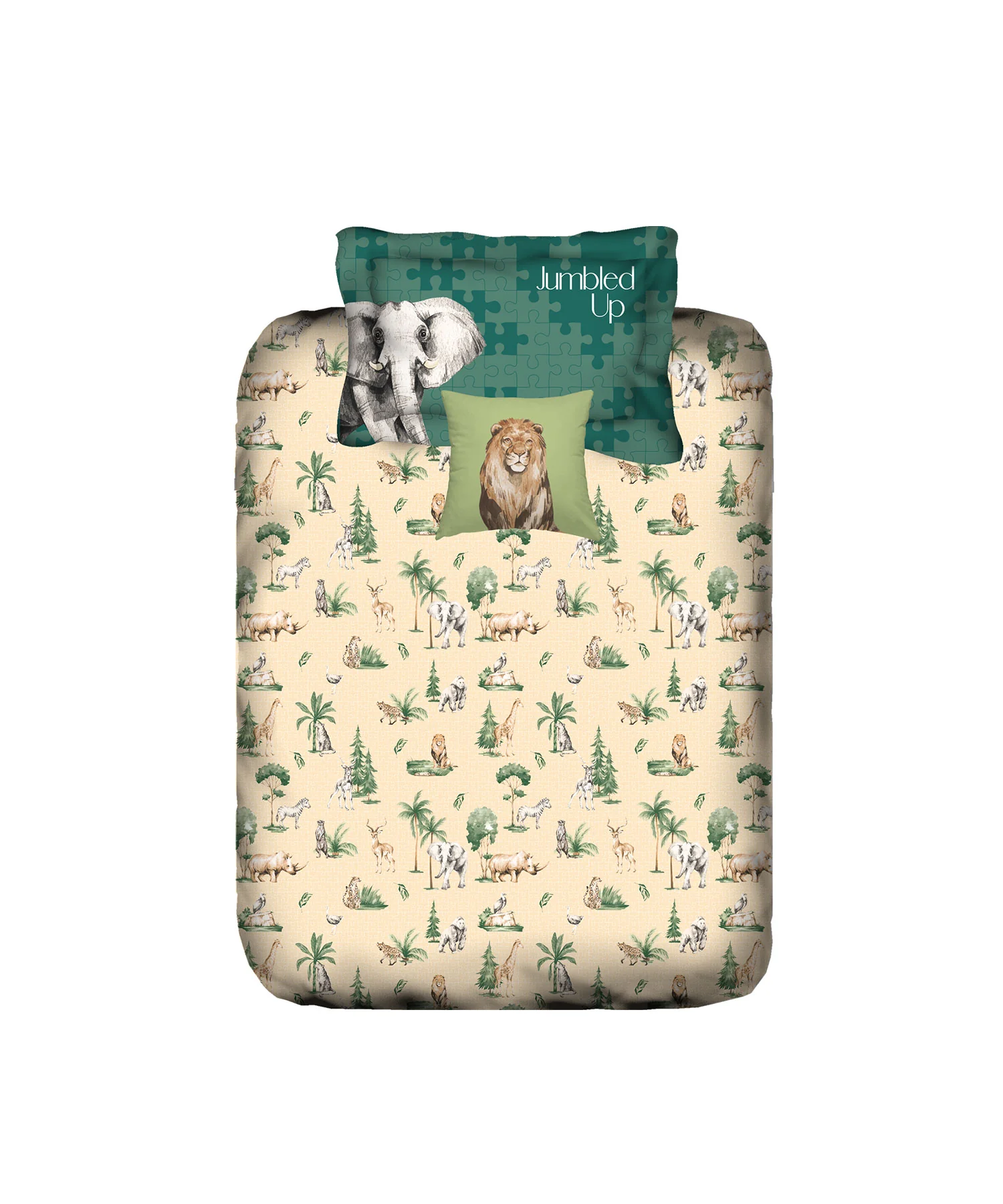 Juniors Single Bedsheet Set, Jigsaw Jungle|144 TC Cotton|1 Pillow Cover - Image 3