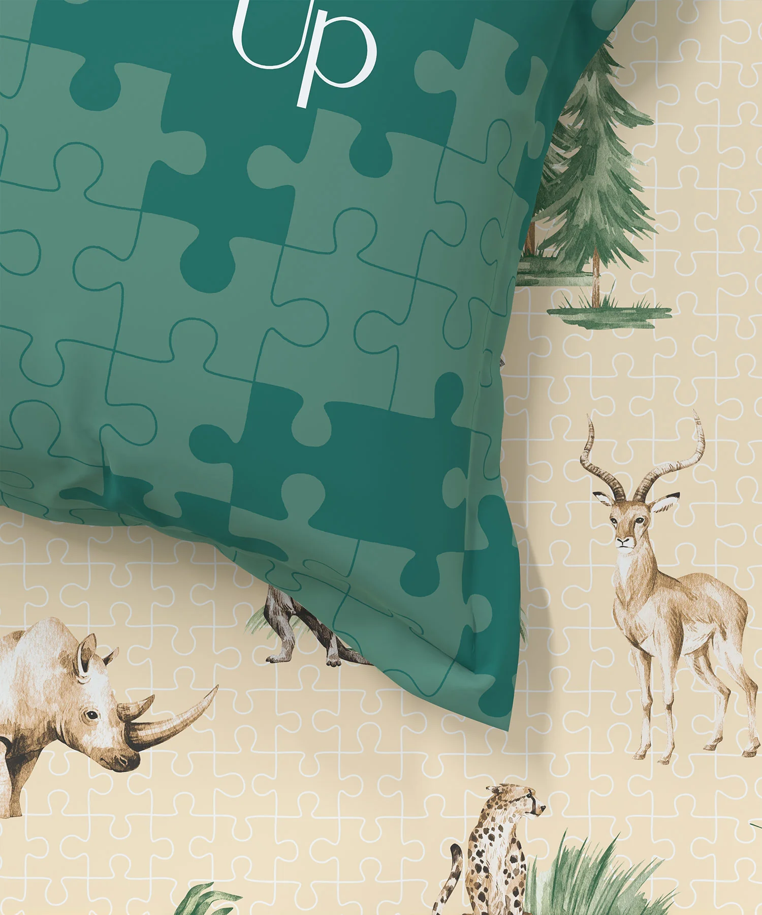Juniors Single Bedsheet Set, Jigsaw Jungle|144 TC Cotton|1 Pillow Cover - Image 4
