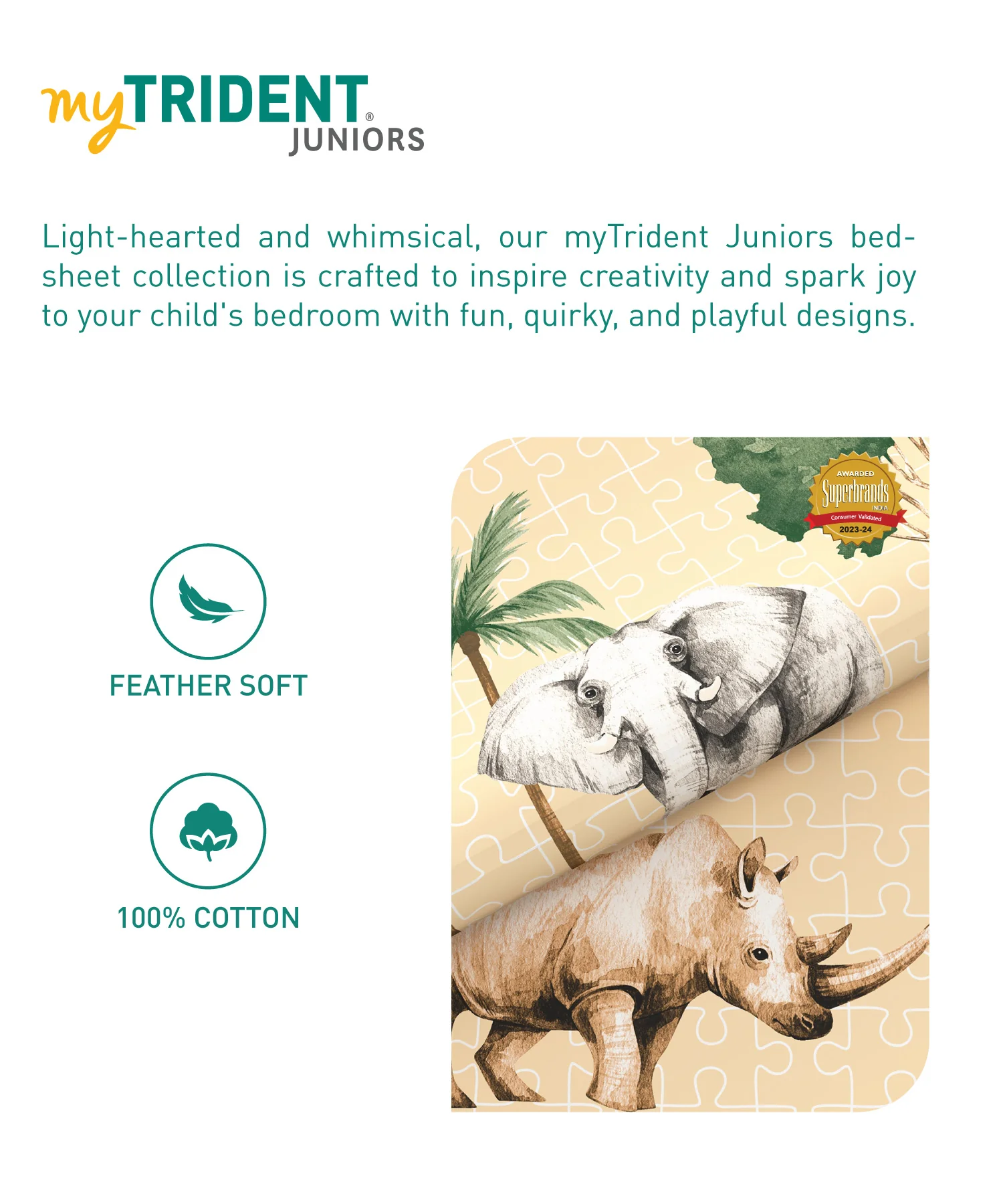 Juniors Single Bedsheet Set, Jigsaw Jungle|144 TC Cotton|1 Pillow Cover - Image 8