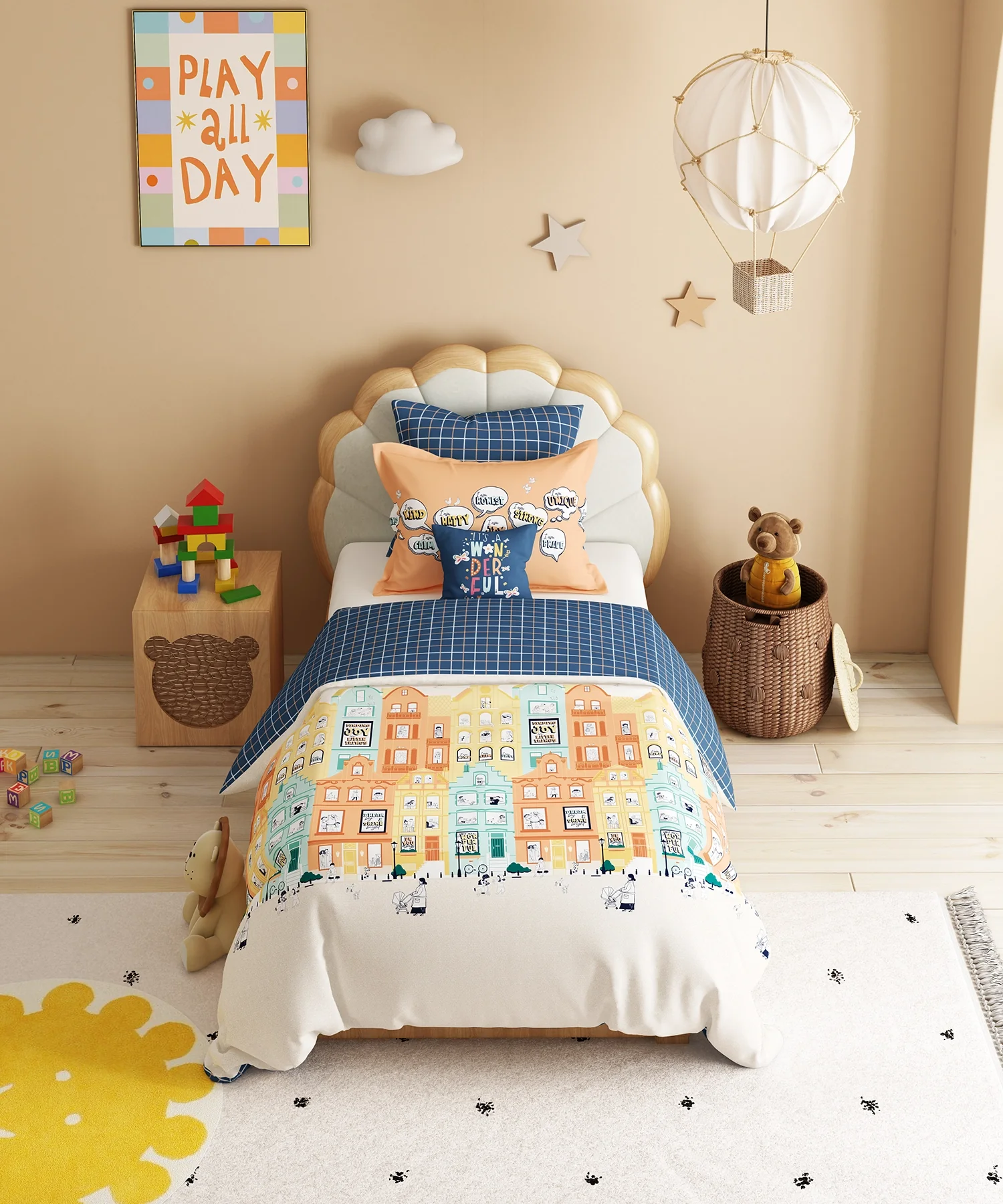 Juniors Single Bedsheet Set, Day Doodle| 144TC Cotton| 1 Pillow Cover - Image 2