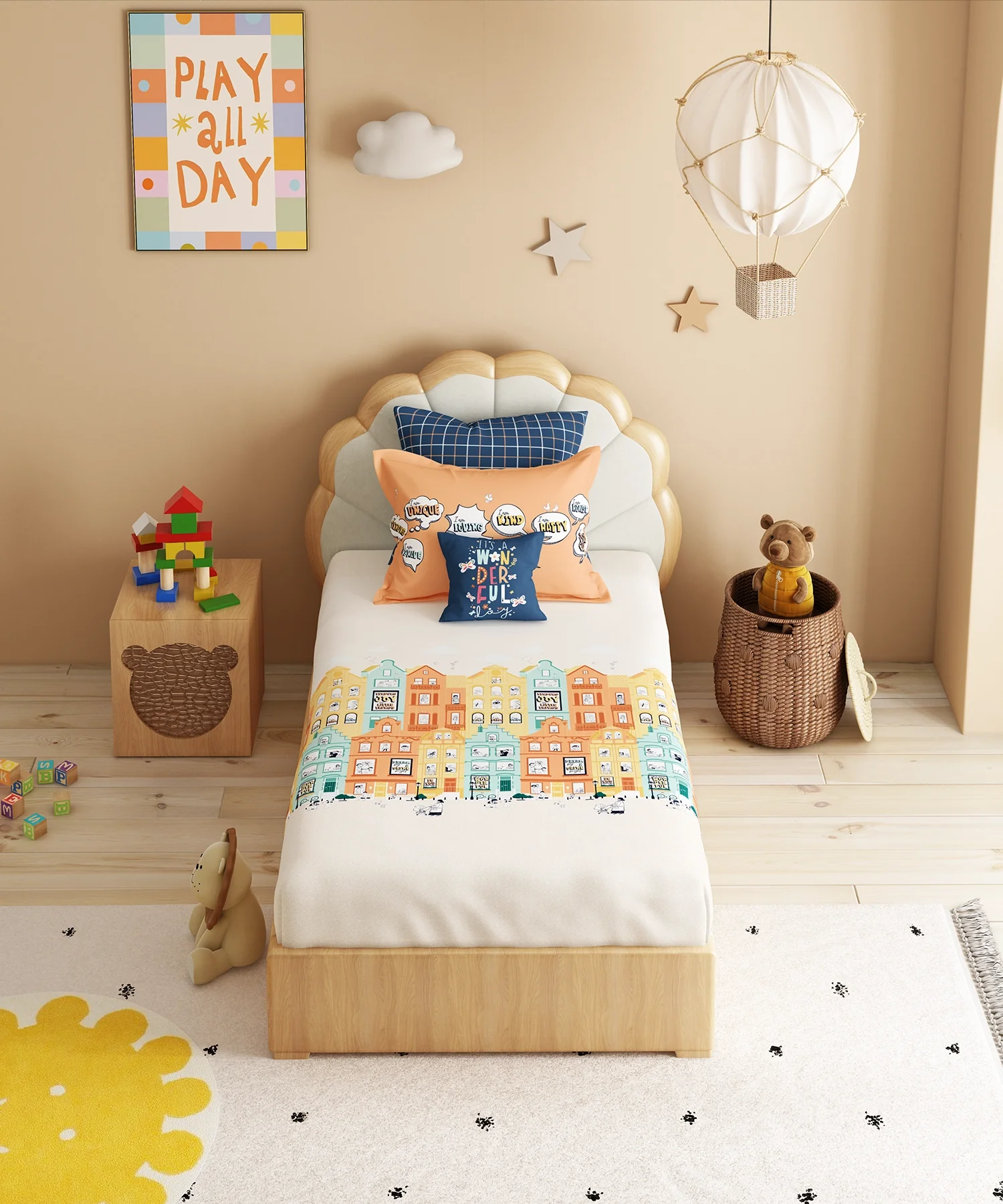 Juniors Single Bedsheet Set, Day Doodle| 144TC Cotton| 1 Pillow Cover - Image 3