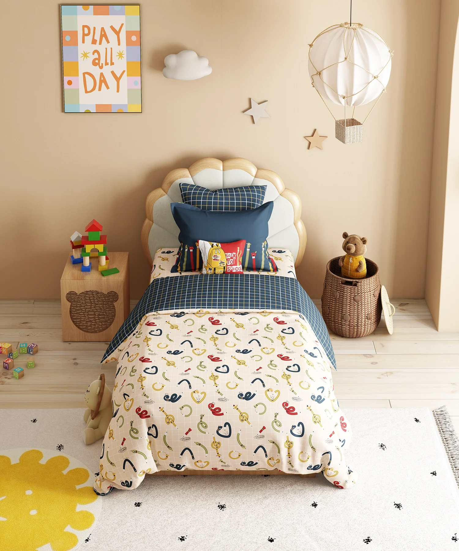 Juniors Single Bedsheet Set, Scribble Spot| 144TC Cotton| 1 Pillow Cover - Image 2
