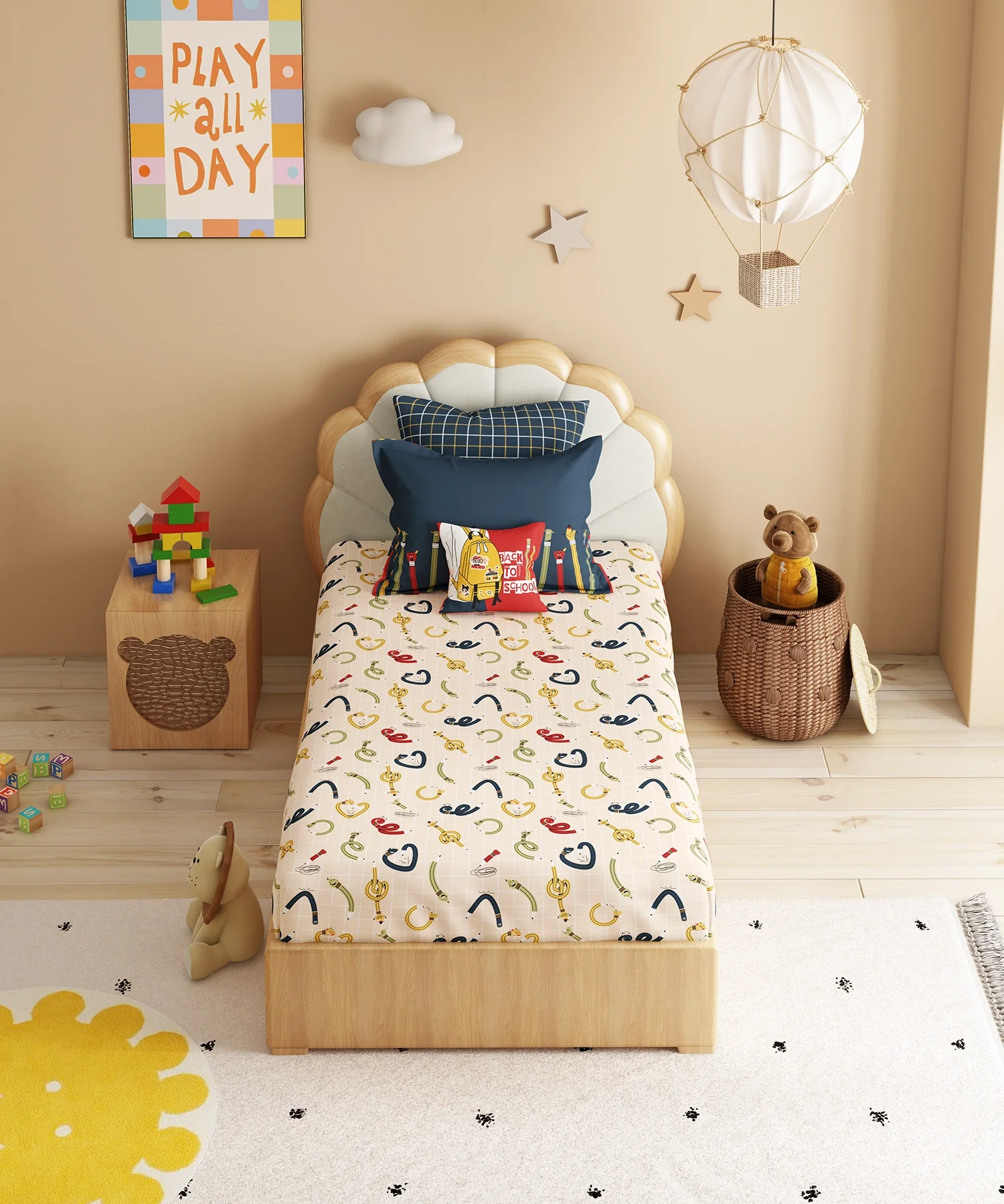 Juniors Single Bedsheet Set, Scribble Spot| 144TC Cotton| 1 Pillow Cover - Image 3