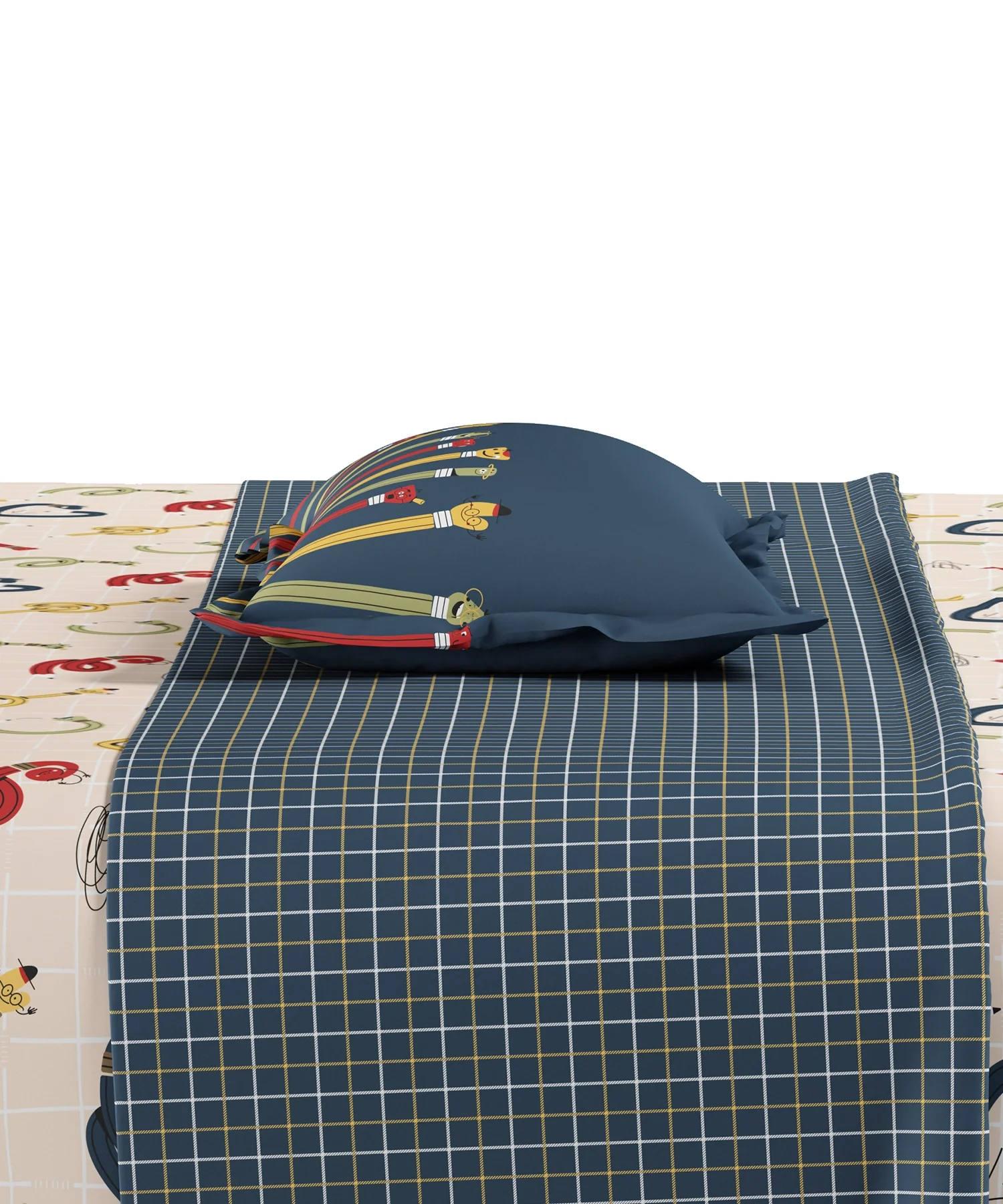 Juniors Single Bedsheet Set, Scribble Spot| 144TC Cotton| 1 Pillow Cover - Image 5