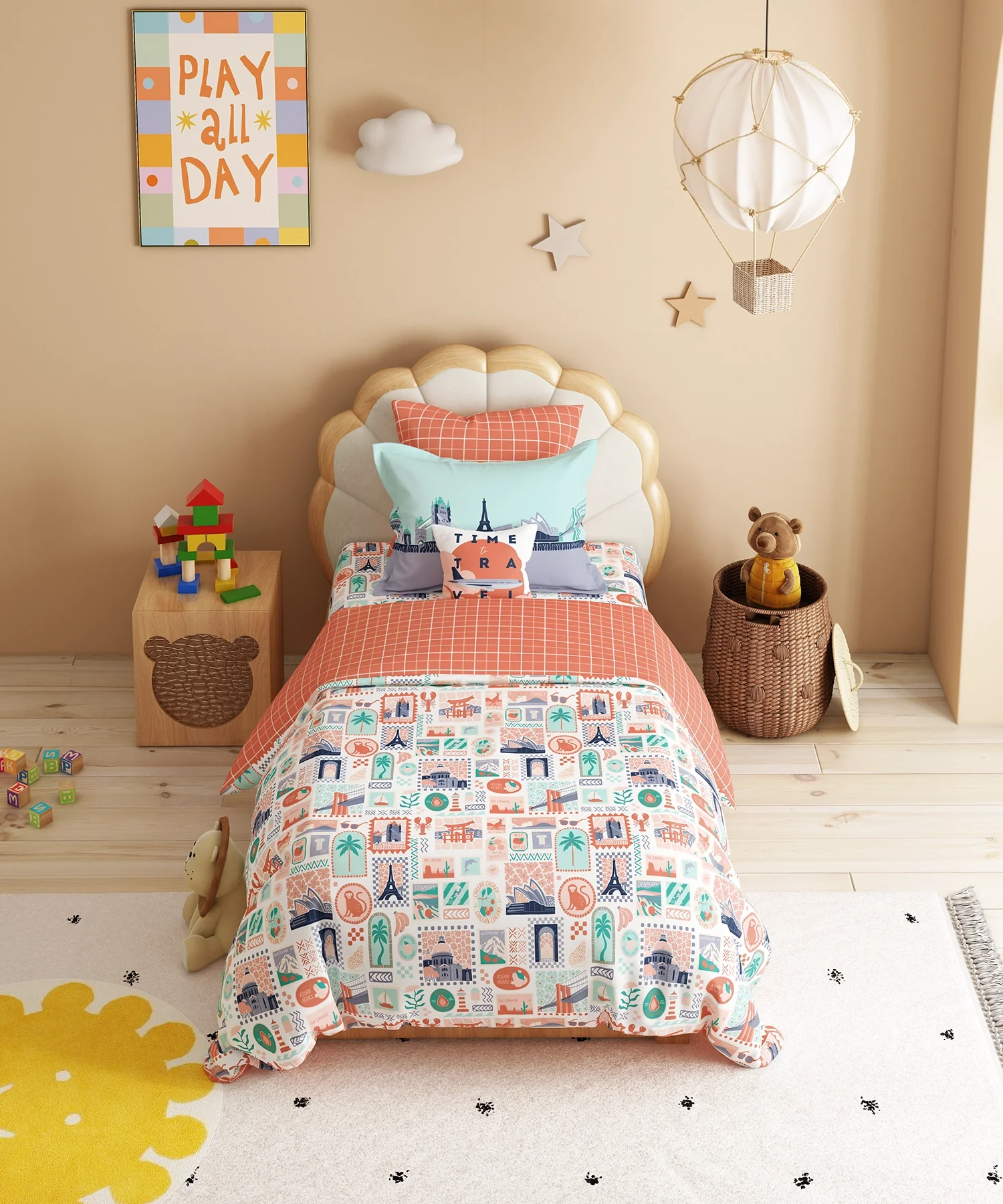 Juniors Single Bedsheet Set, Wander ways| 144TC Cotton| 1 Pillow Cover - Image 2
