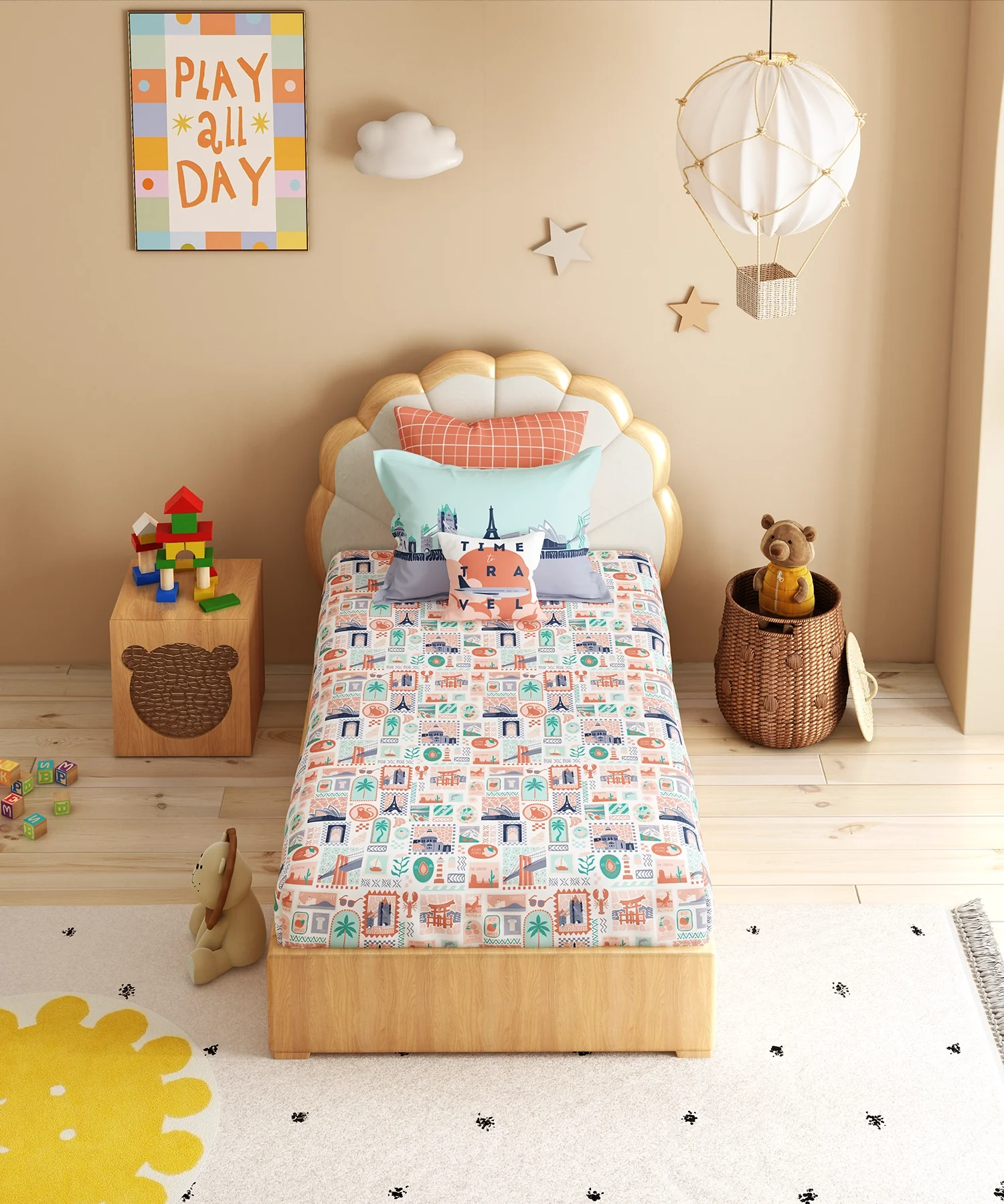 Juniors Single Bedsheet Set, Wander ways| 144TC Cotton| 1 Pillow Cover - Image 3