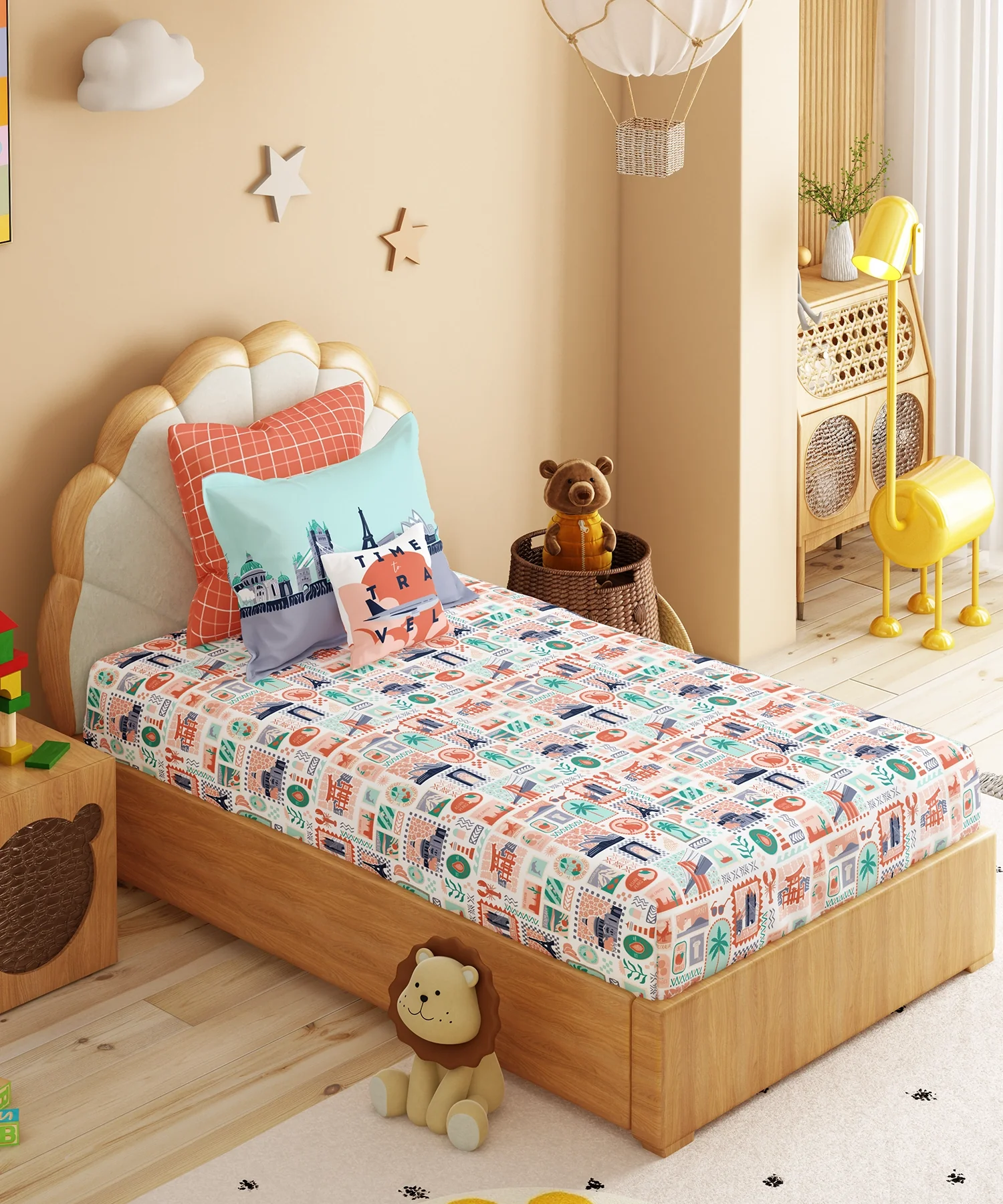 Juniors Single Bedsheet Set, Wander ways| 144TC Cotton| 1 Pillow Cover - Image 4