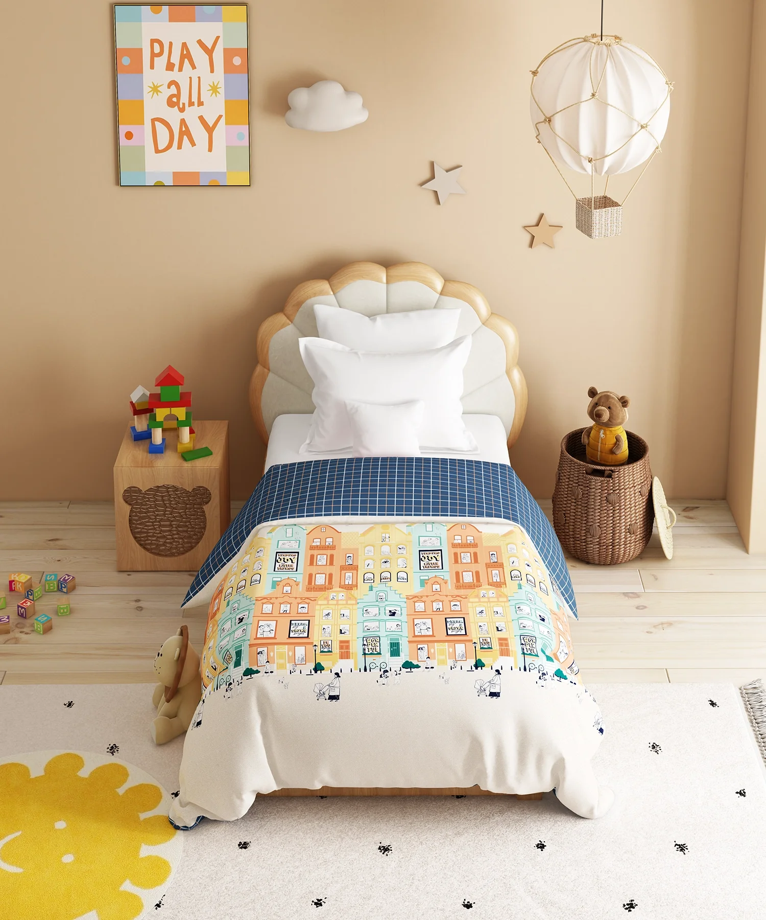 Juniors Single AC Comforter, Day doodle| 144TC Cotton - Image 2
