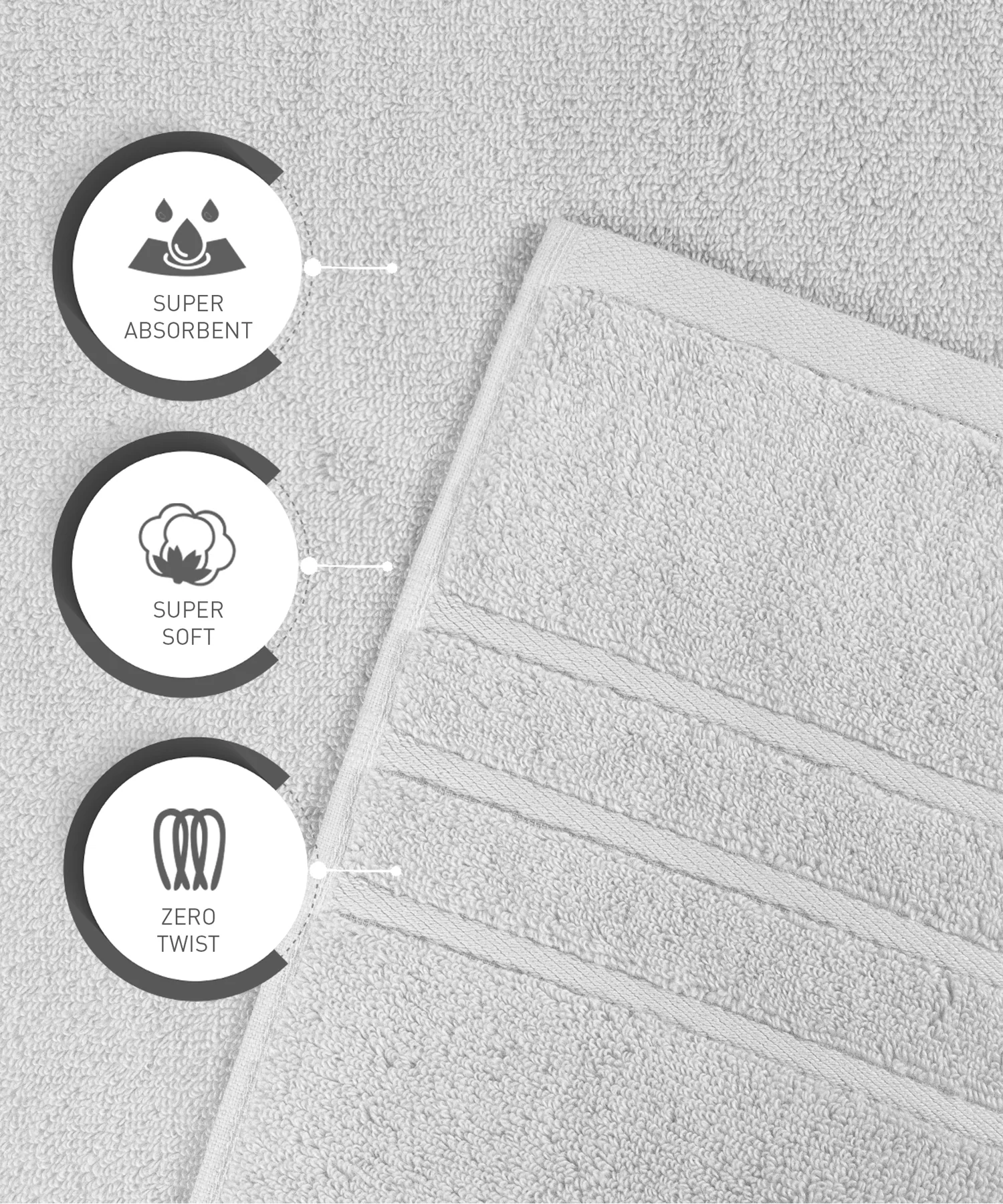 Luxe Home 1Pc Bath Towel, Silver| 600 GSM Cotton Bamboo - Image 6