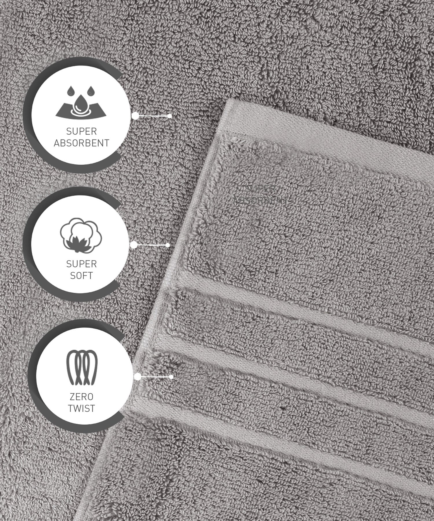Luxe Home 2Pc Face Towel, Charcoal| 600 GSM Cotton Bamboo - Image 4