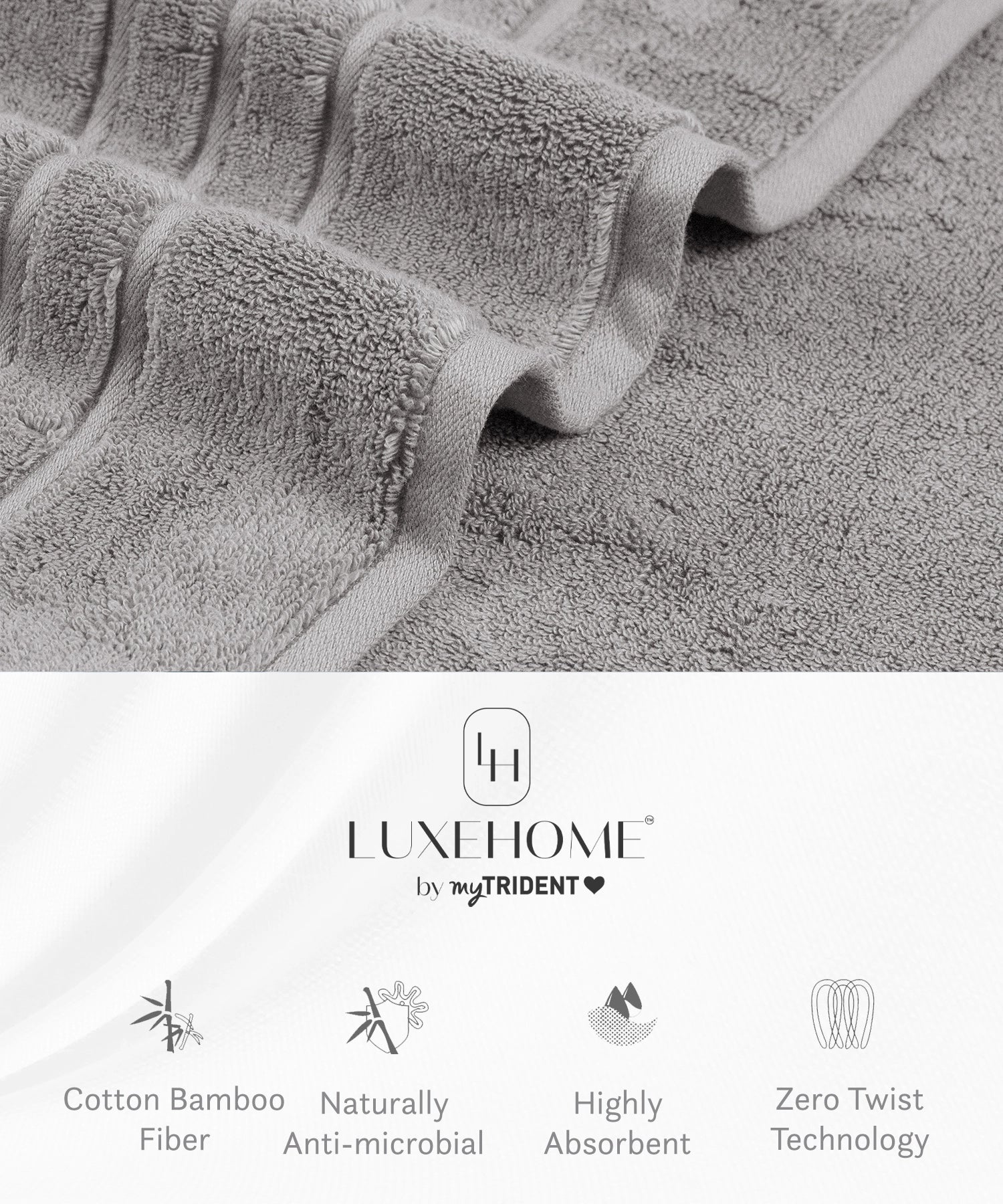 Luxe Home 2Pc Face Towel, Charcoal| 600 GSM Cotton Bamboo - Image 7
