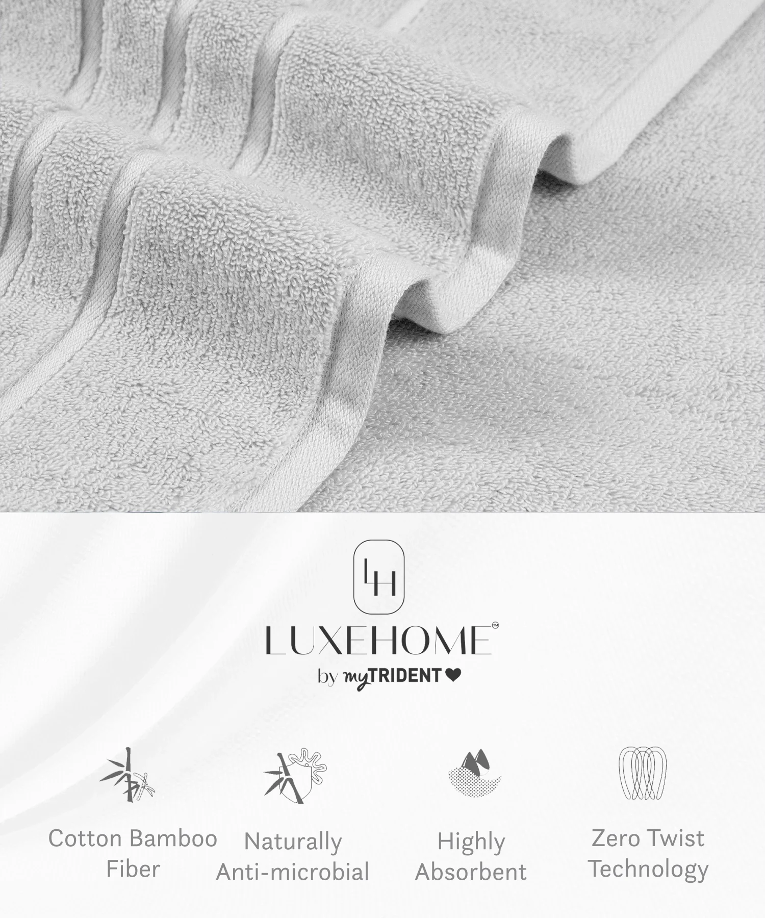 Luxe Home 2Pc Face Towel, Silver| 600 GSM Cotton Bamboo - Image 7