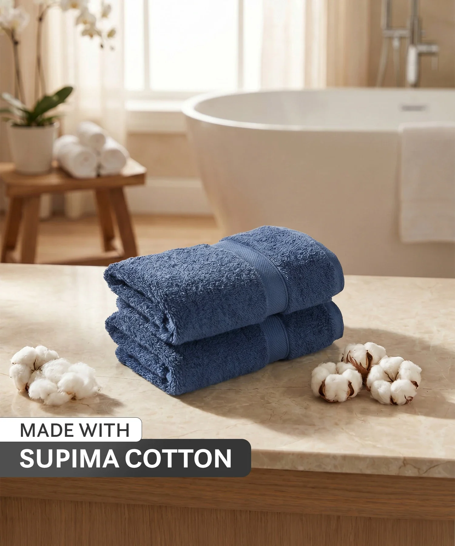 Luxe Home Supima Cotton 2 Pc Hand Towel Set, Sea Blue| 600 GSM | 100% Supima Cotton