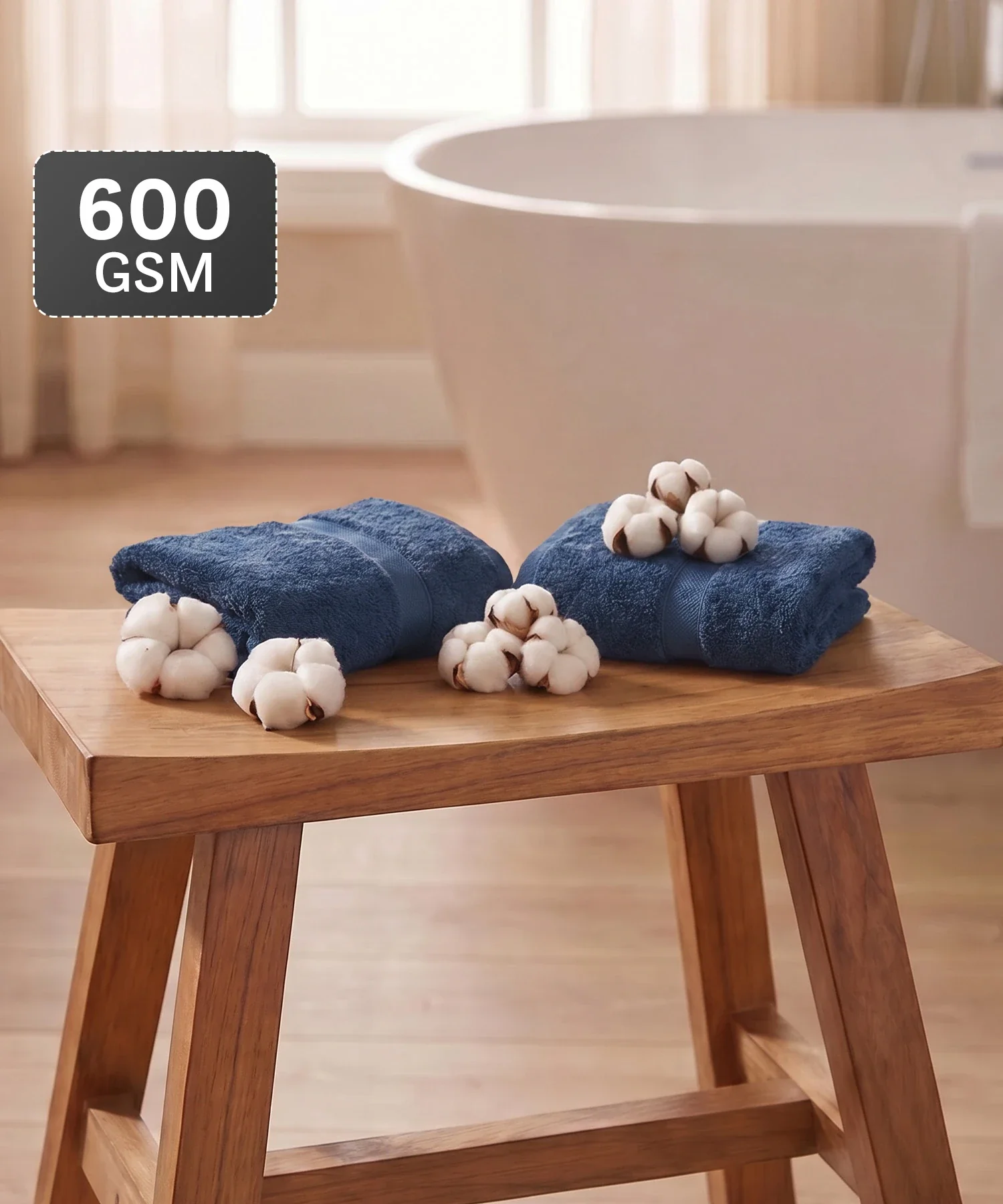 Luxe Home Supima Cotton 2 Pc Hand Towel Set, Sea Blue| 600 GSM | 100% Supima Cotton - Image 2