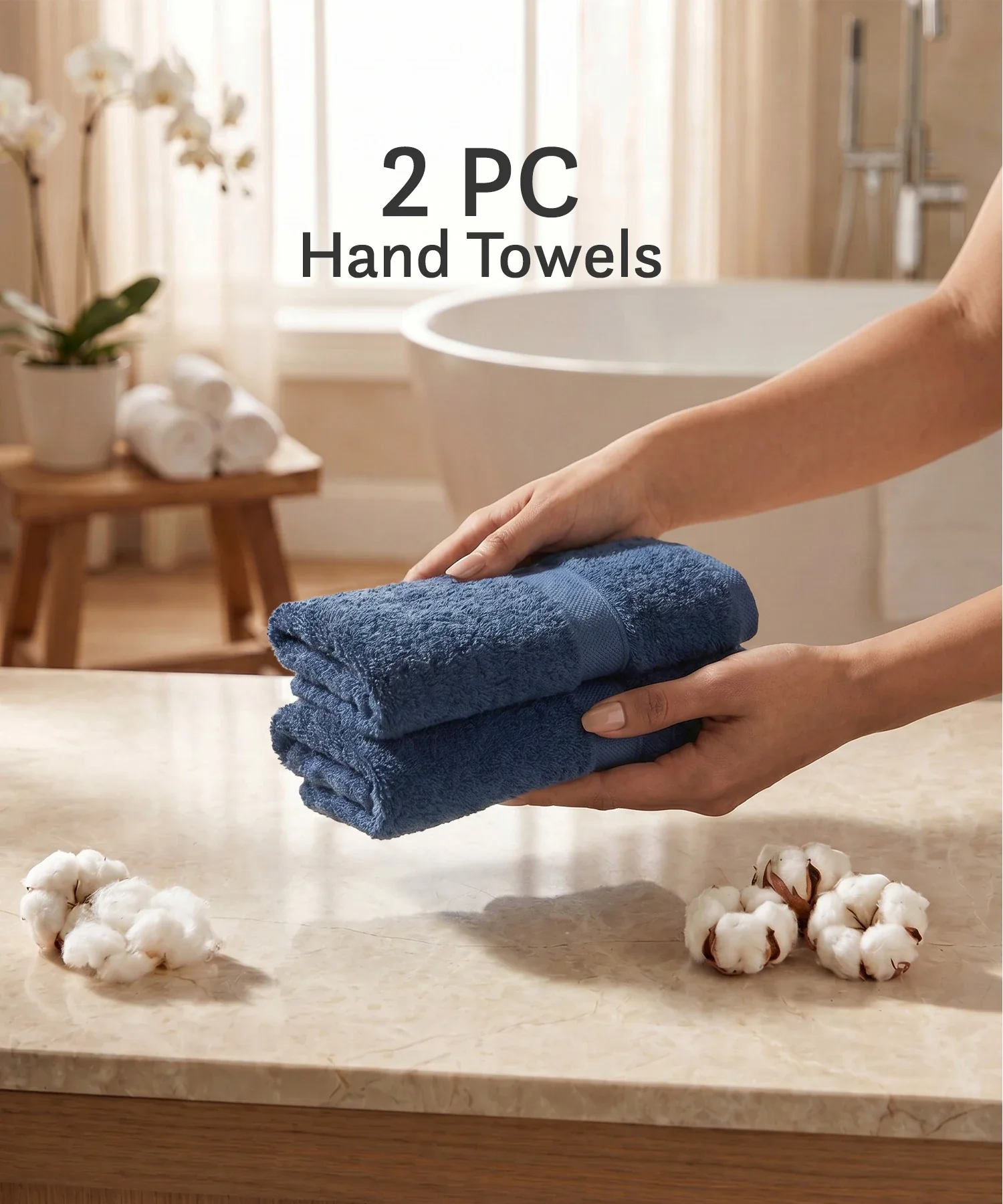 Luxe Home Supima Cotton 2 Pc Hand Towel Set, Sea Blue| 600 GSM | 100% Supima Cotton - Image 3