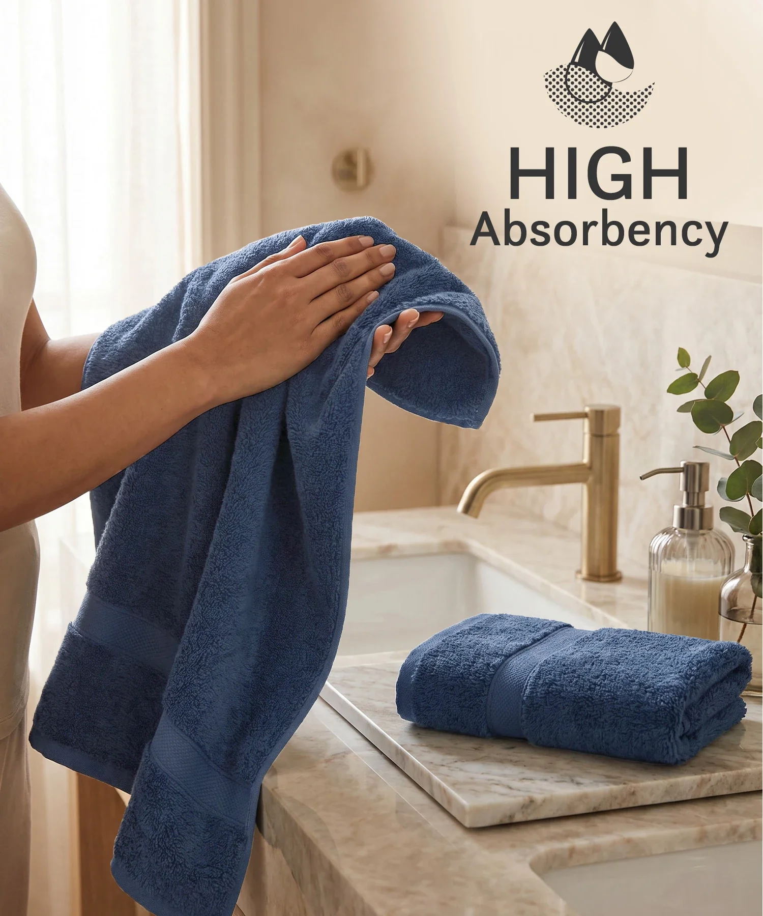 Luxe Home Supima Cotton 2 Pc Hand Towel Set, Sea Blue| 600 GSM | 100% Supima Cotton - Image 5