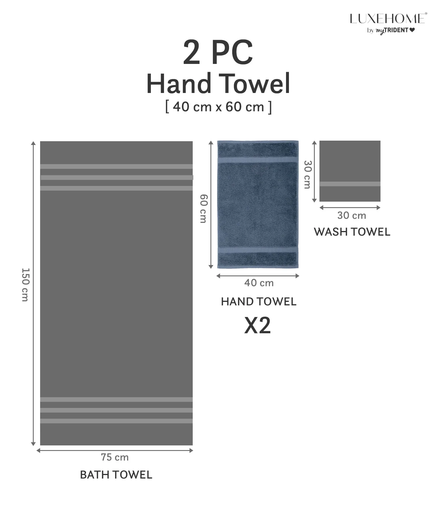 Luxe Home Supima Cotton 2 Pc Hand Towel Set, Sea Blue| 600 GSM | 100% Supima Cotton - Image 9