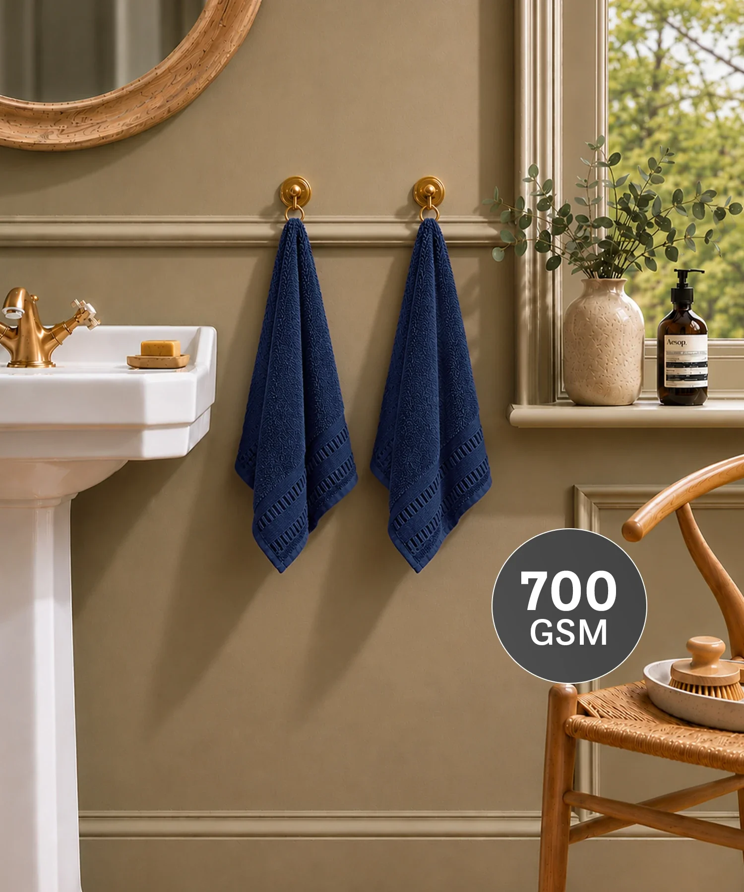 Luxe Home Egyptian Cotton 2 Pc Hand Towel Set,Academy Blue| 700 GSM | 100% Egyptian Cotton - Image 2