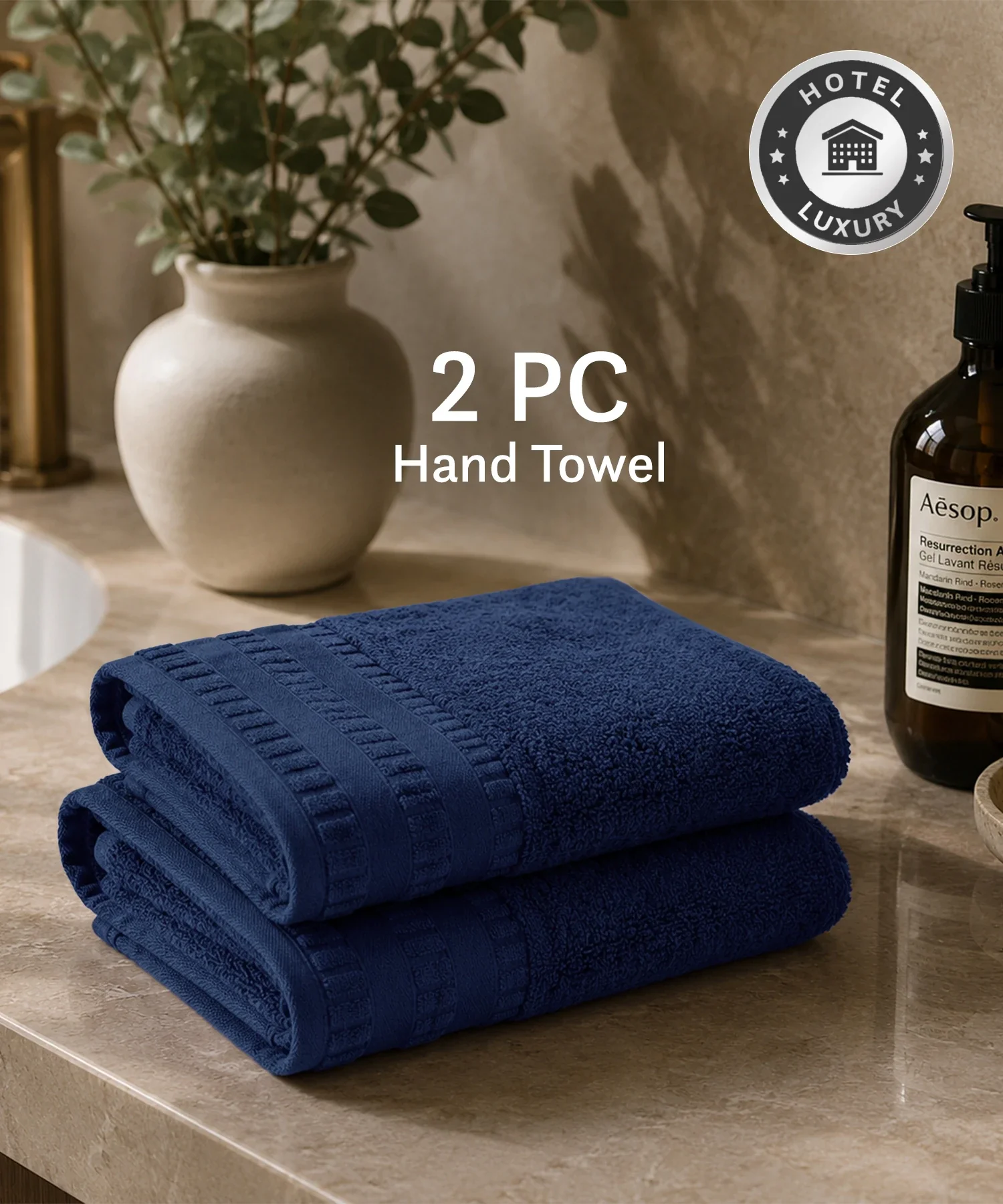 Luxe Home Egyptian Cotton 2 Pc Hand Towel Set,Academy Blue| 700 GSM | 100% Egyptian Cotton - Image 3