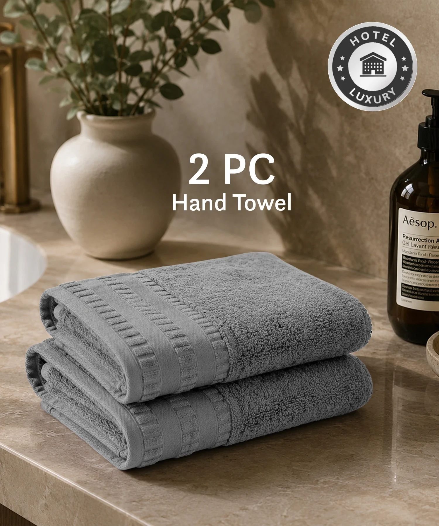 Luxe Home Egyptian Cotton 2 Pc Hand Towel Set,Graphite| 700 GSM | 100% Egyptian Cotton - Image 3