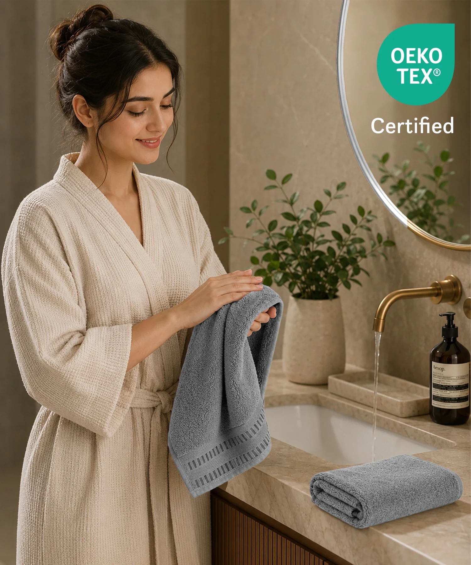 Luxe Home Egyptian Cotton 2 Pc Hand Towel Set,Graphite| 700 GSM | 100% Egyptian Cotton - Image 5