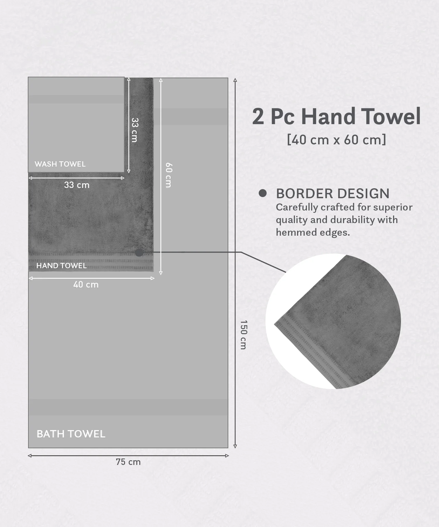 Luxe Home Egyptian Cotton 2 Pc Hand Towel Set,Graphite| 700 GSM | 100% Egyptian Cotton - Image 7