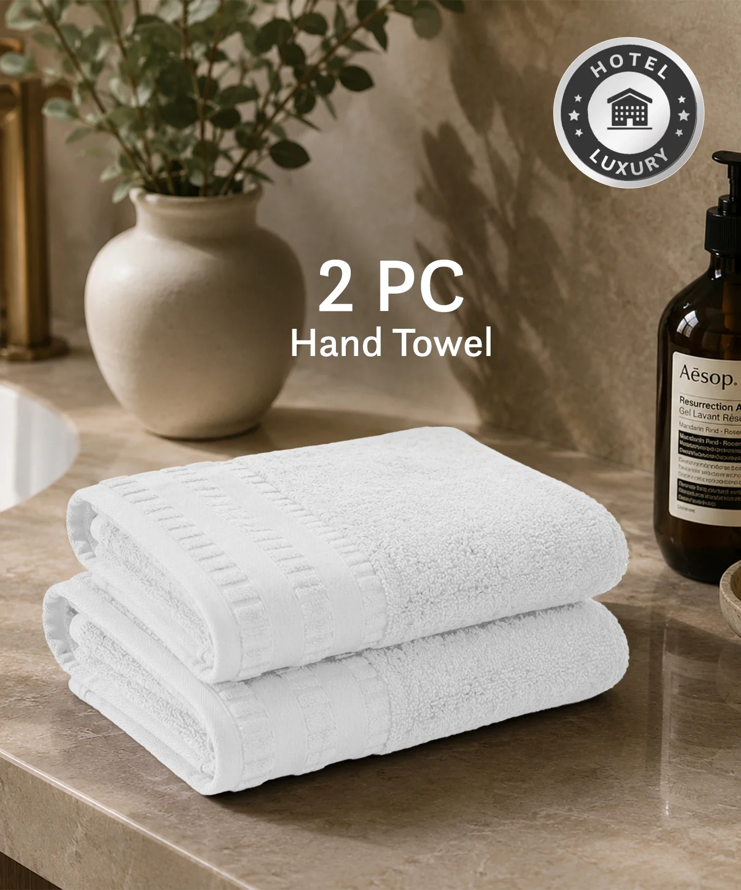 Luxe Home Egyptian Cotton 2 Pc Hand Towel Set,White| 700 GSM | 100% Egyptian Cotton - Image 3