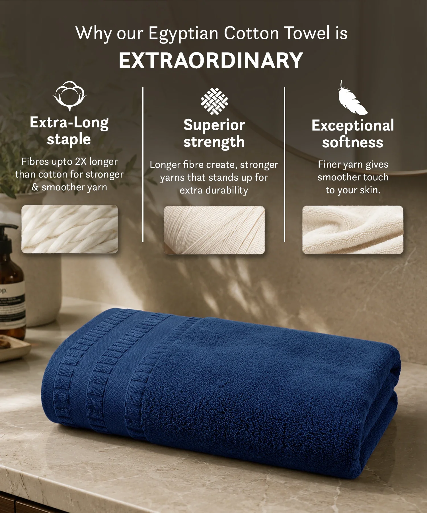 Luxe Home Egyptian Cotton Bath Towel,Academy Blue| 700 GSM | 100% Egyptian Cotton - Image 4