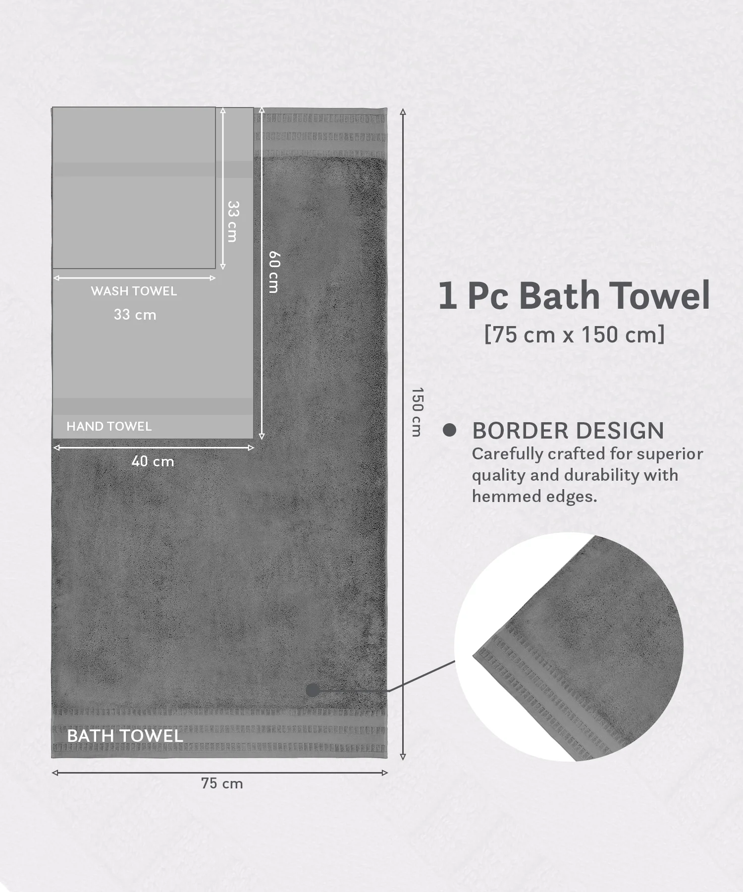Luxe Home Egyptian Cotton Bath Towel,Graphite| 700 GSM | 100% Egyptian Cotton - Image 8