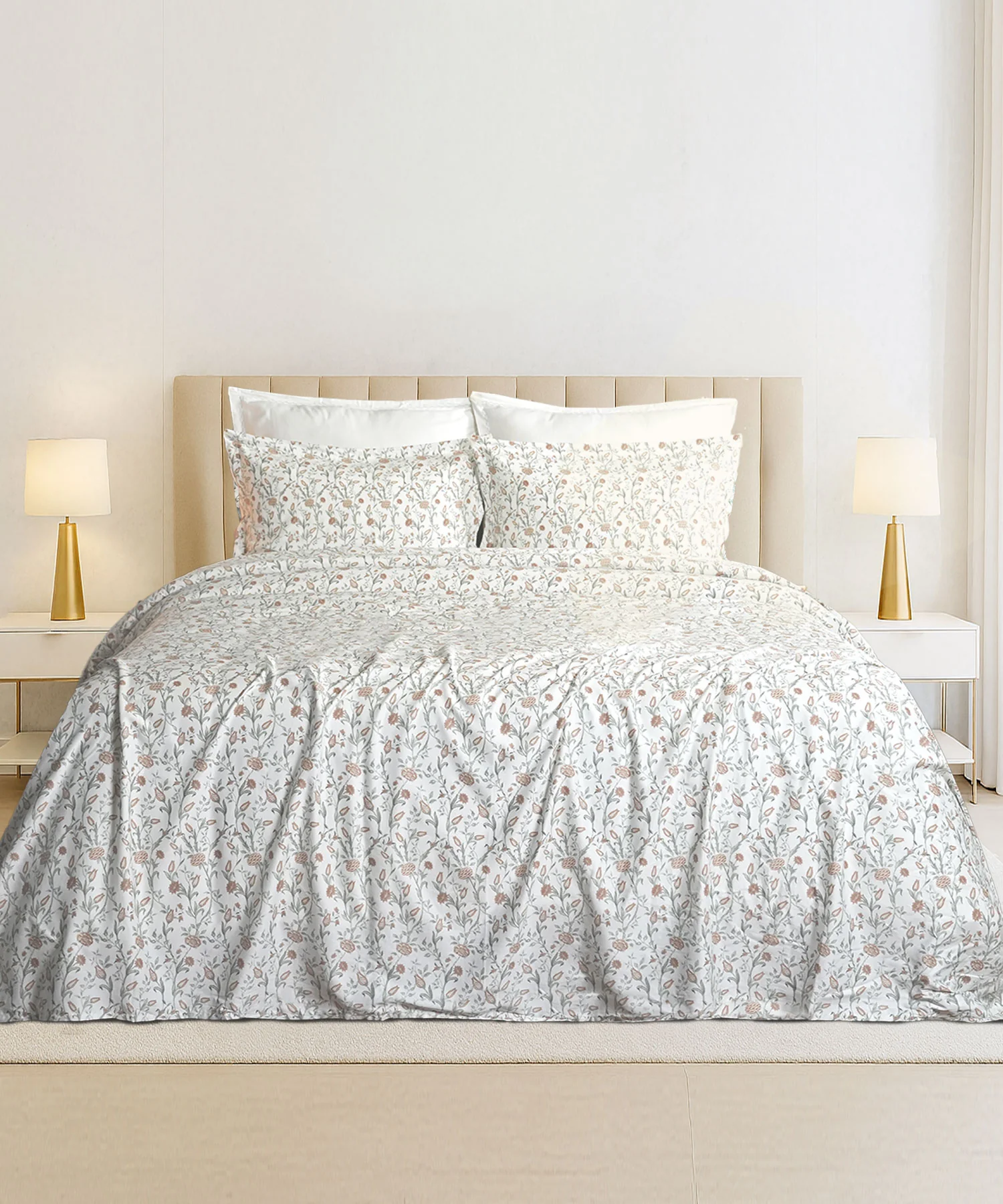 Luxe Home King Bedsheet, Amber|300 TC Cotton Bamboo|4 Pillow Covers
