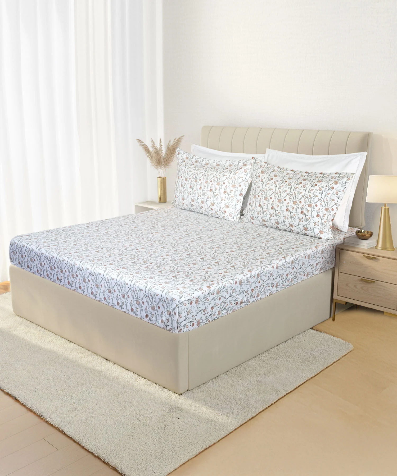 Luxe Home King Bedsheet, Amber|300 TC Cotton Bamboo|4 Pillow Covers - Image 2