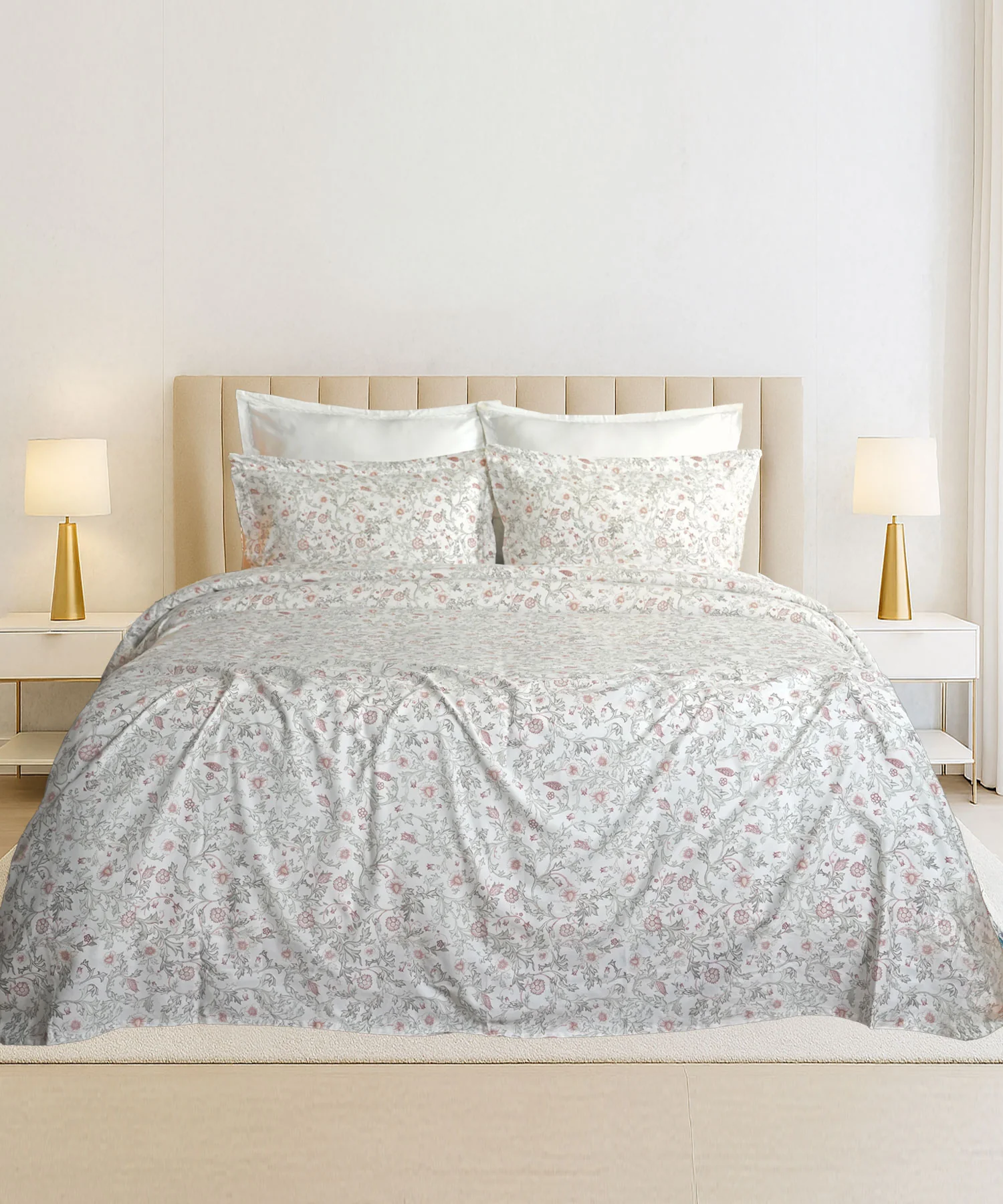 Luxe Home King Bedsheet, Ginni|300 TC Cotton Bamboo|4 Pillow Covers