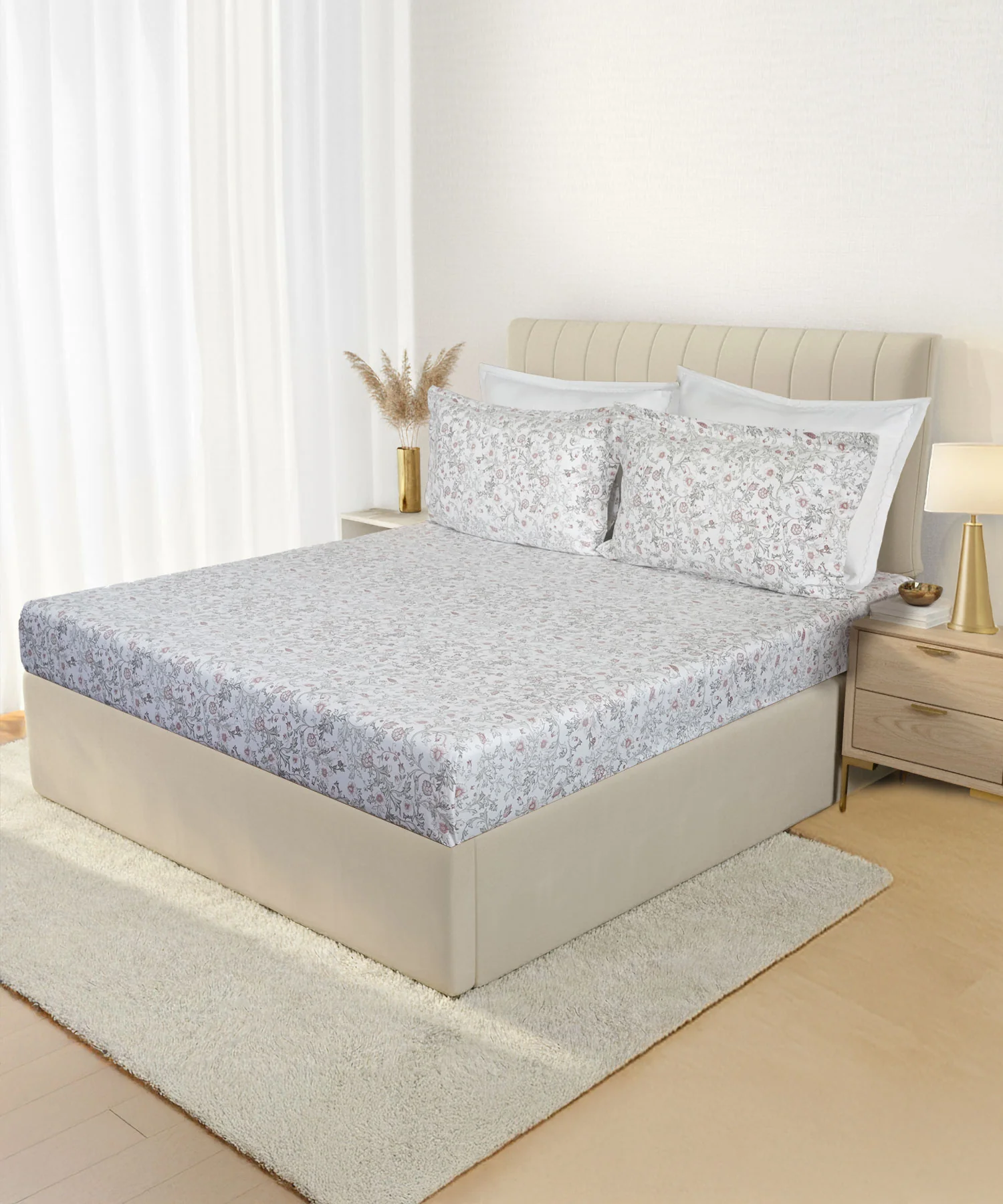 Luxe Home King Bedsheet, Ginni|300 TC Cotton Bamboo|4 Pillow Covers - Image 2