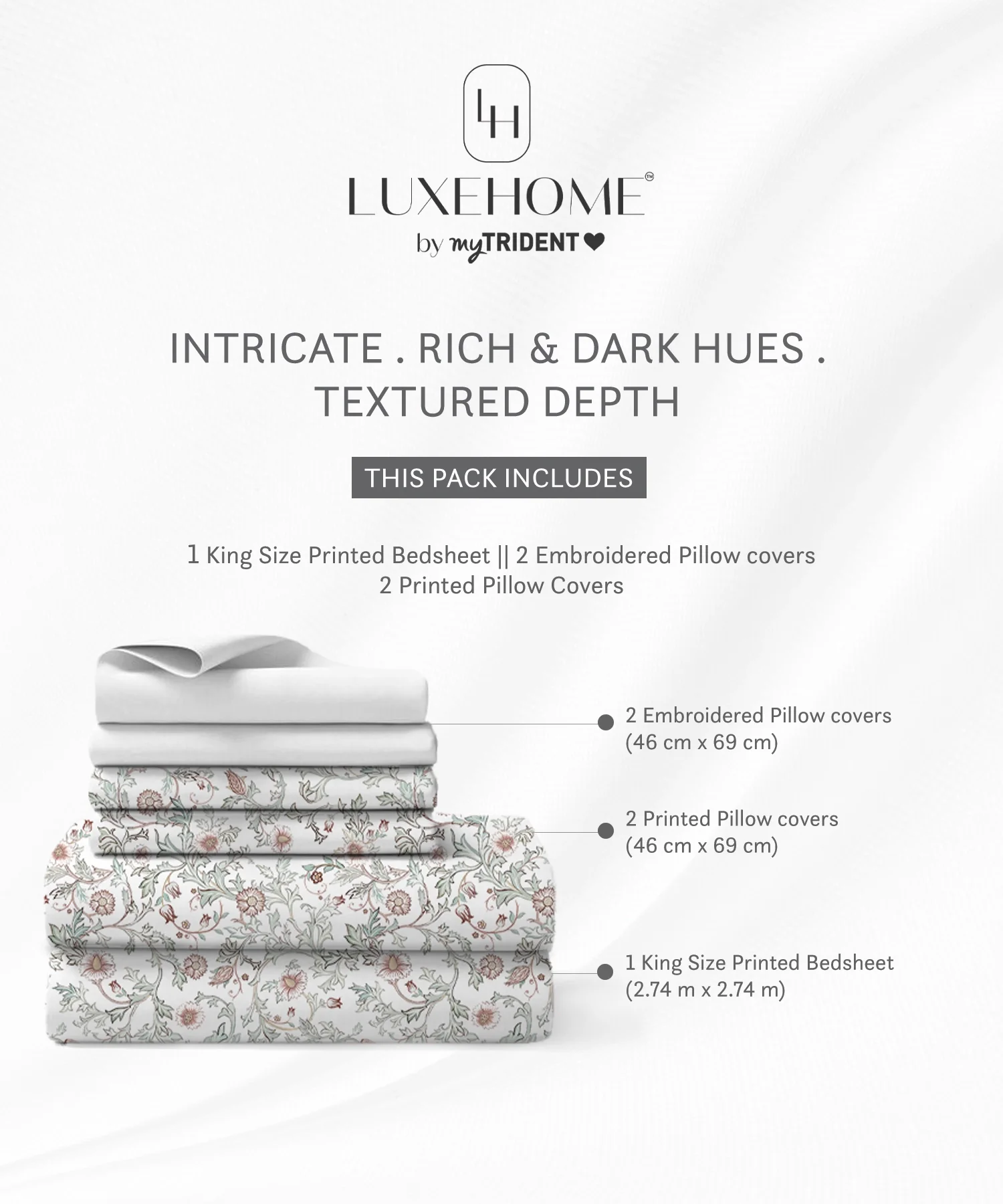 Luxe Home King Bedsheet, Ginni|300 TC Cotton Bamboo|4 Pillow Covers - Image 5