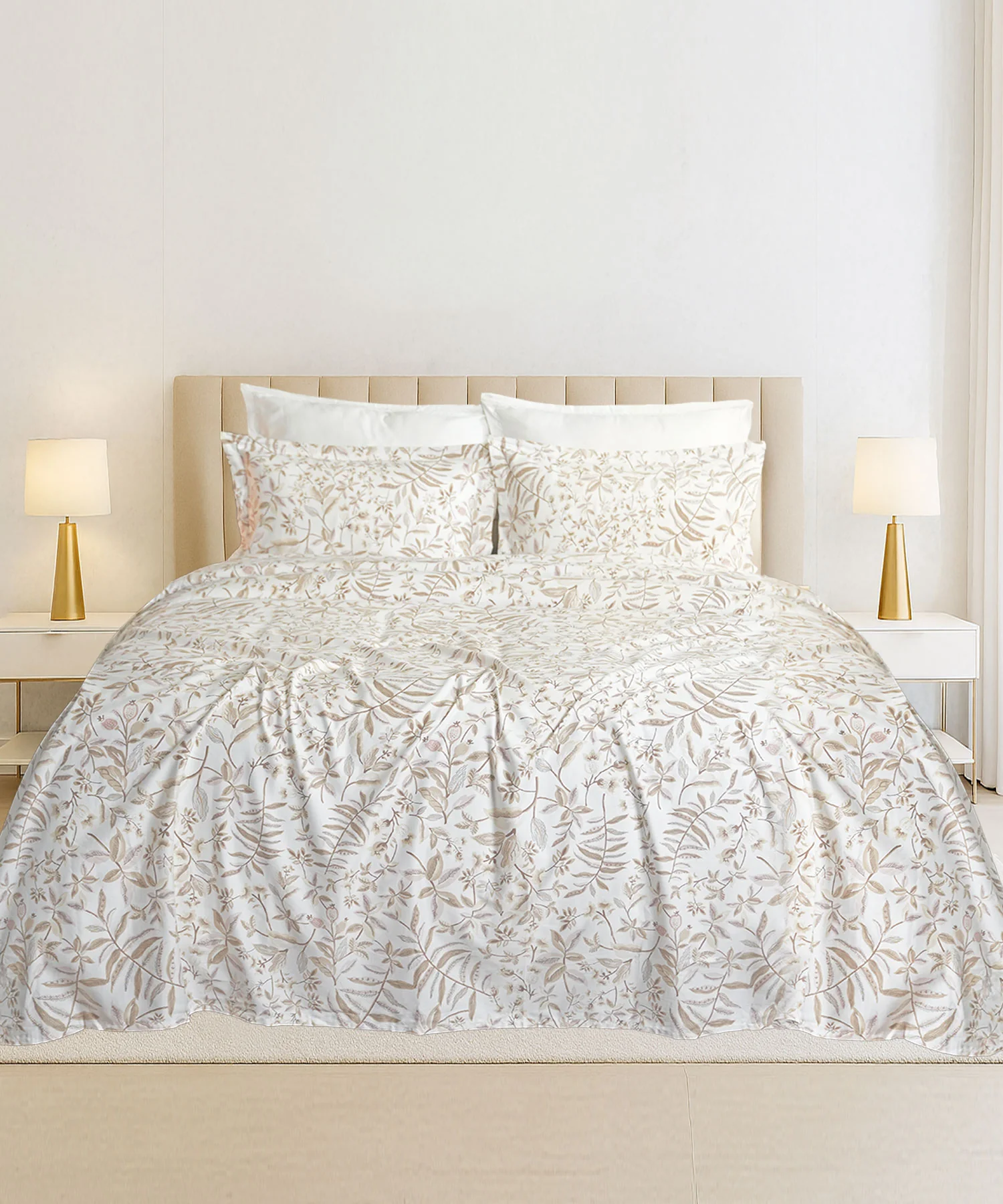 Luxe Home King Bedsheet, Symphony|300 TC Cotton Bamboo|4 Pillow Covers
