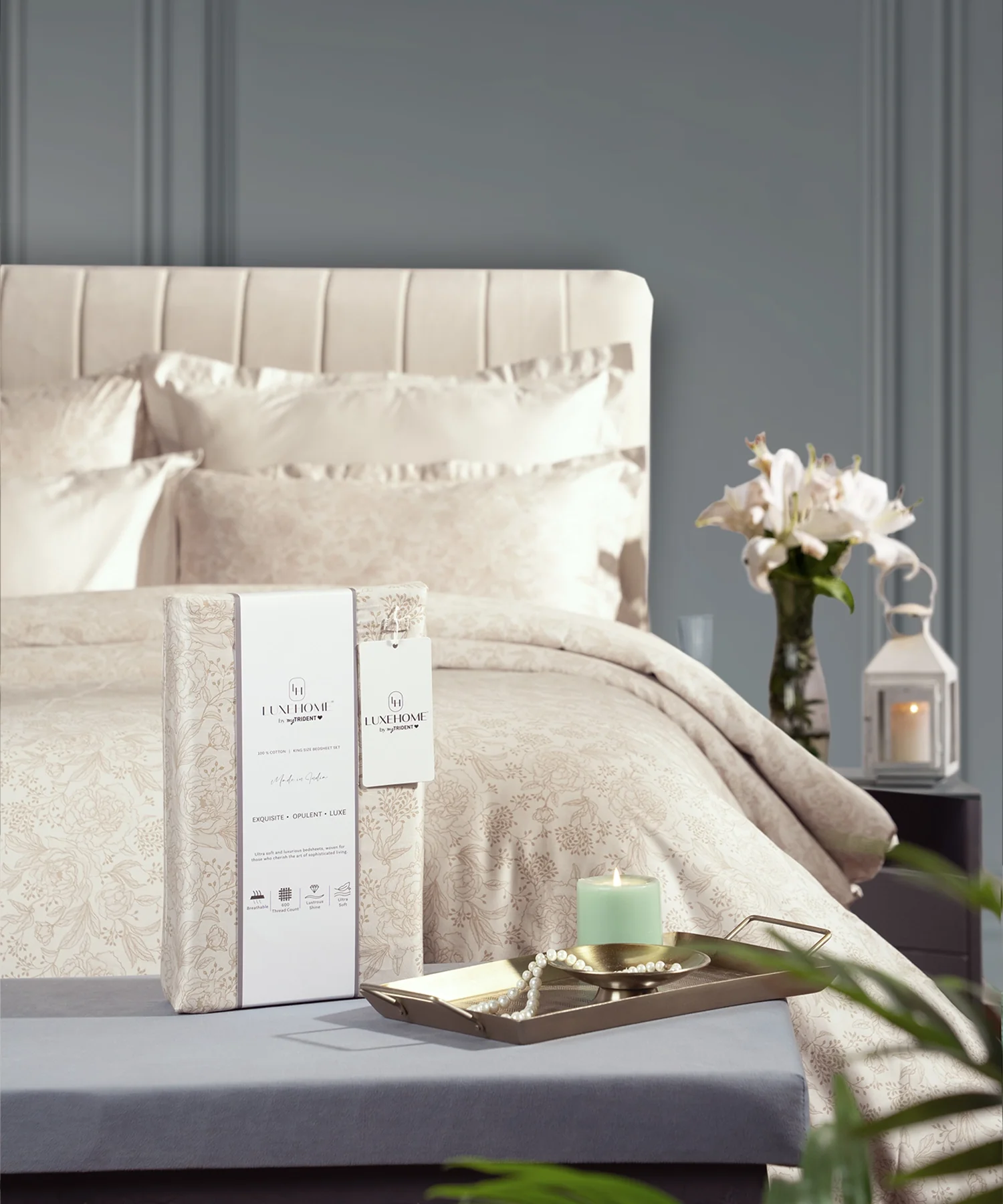Luxe Home King Bedsheet, Solace|600 TC Cotton|4 Pillow Covers - Image 2