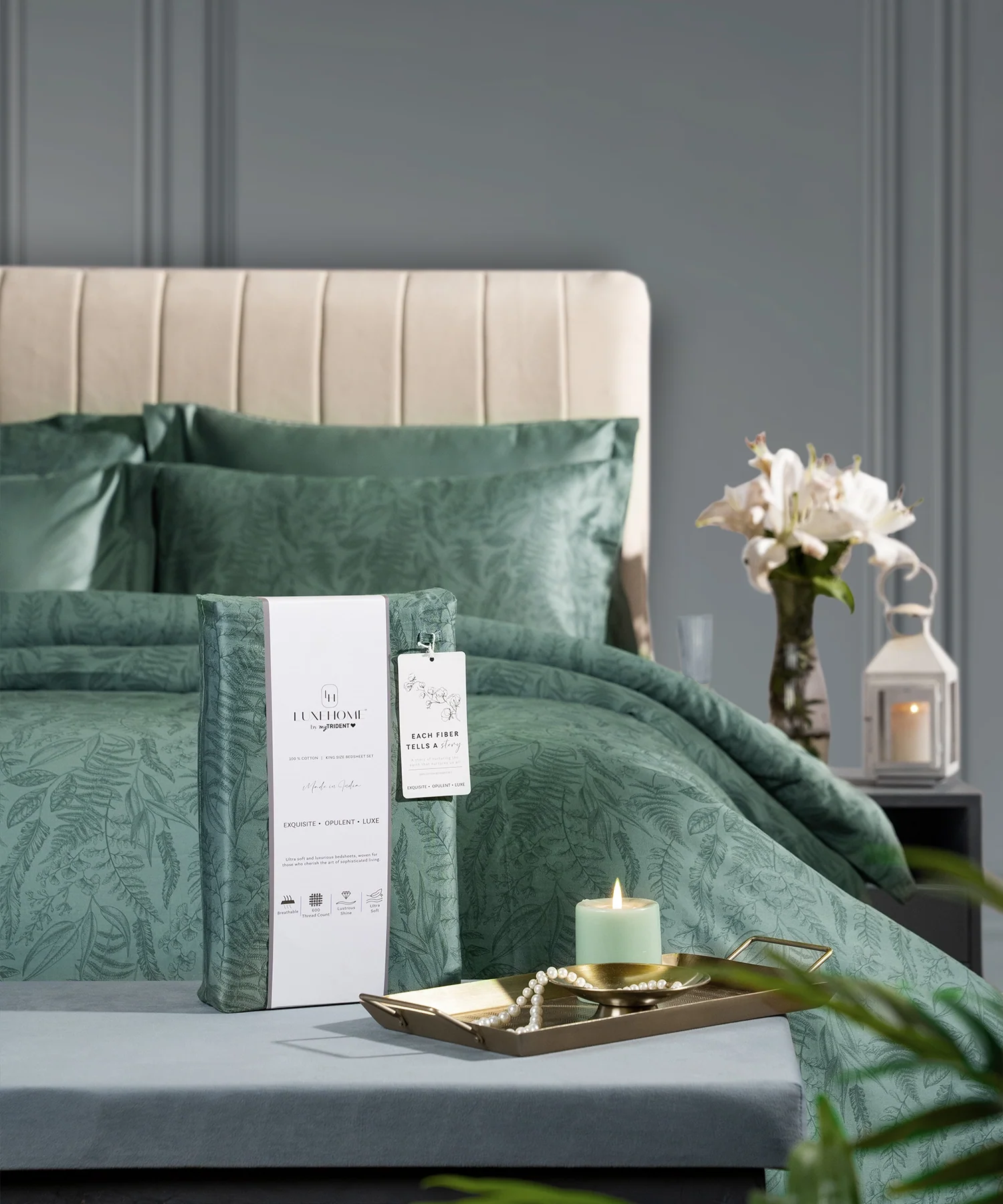 Luxe Home King Bedsheet, Noire|600 TC Cotton|4 Pillow Covers - Image 2