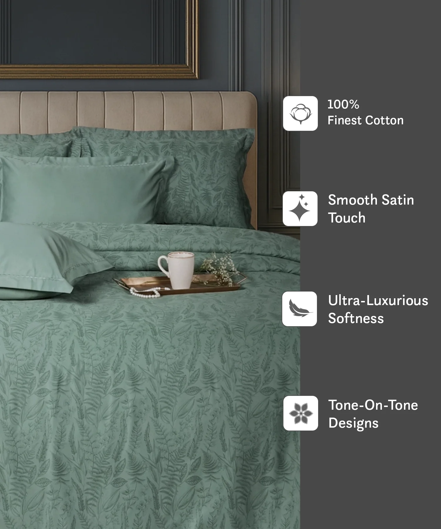 Luxe Home King Bedsheet, Noire|600 TC Cotton|4 Pillow Covers - Image 4