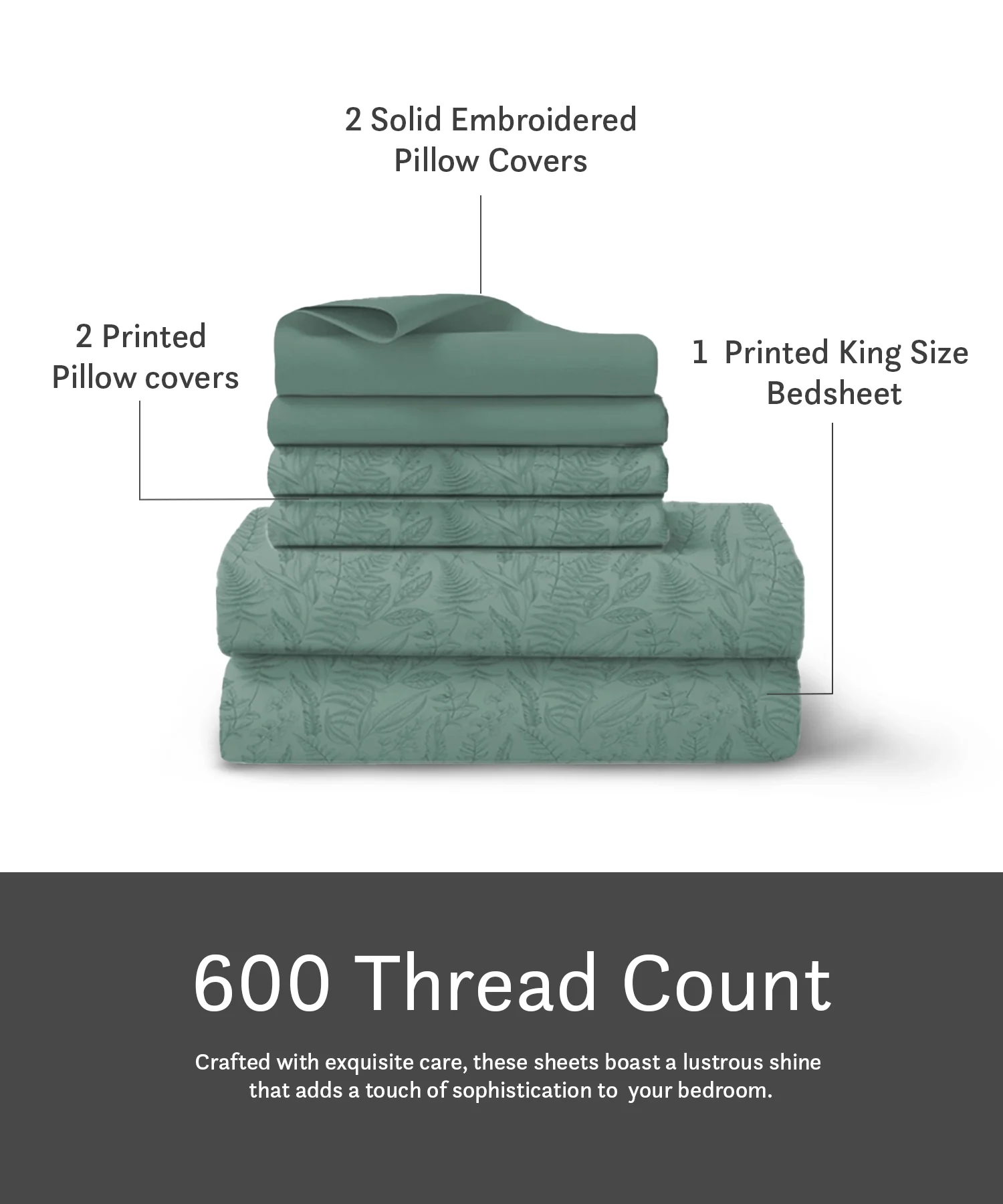 Luxe Home King Bedsheet, Noire|600 TC Cotton|4 Pillow Covers - Image 5